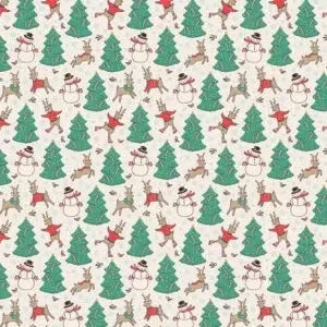 Oh What Fun Skating Deer Natural by Poppie Cotton