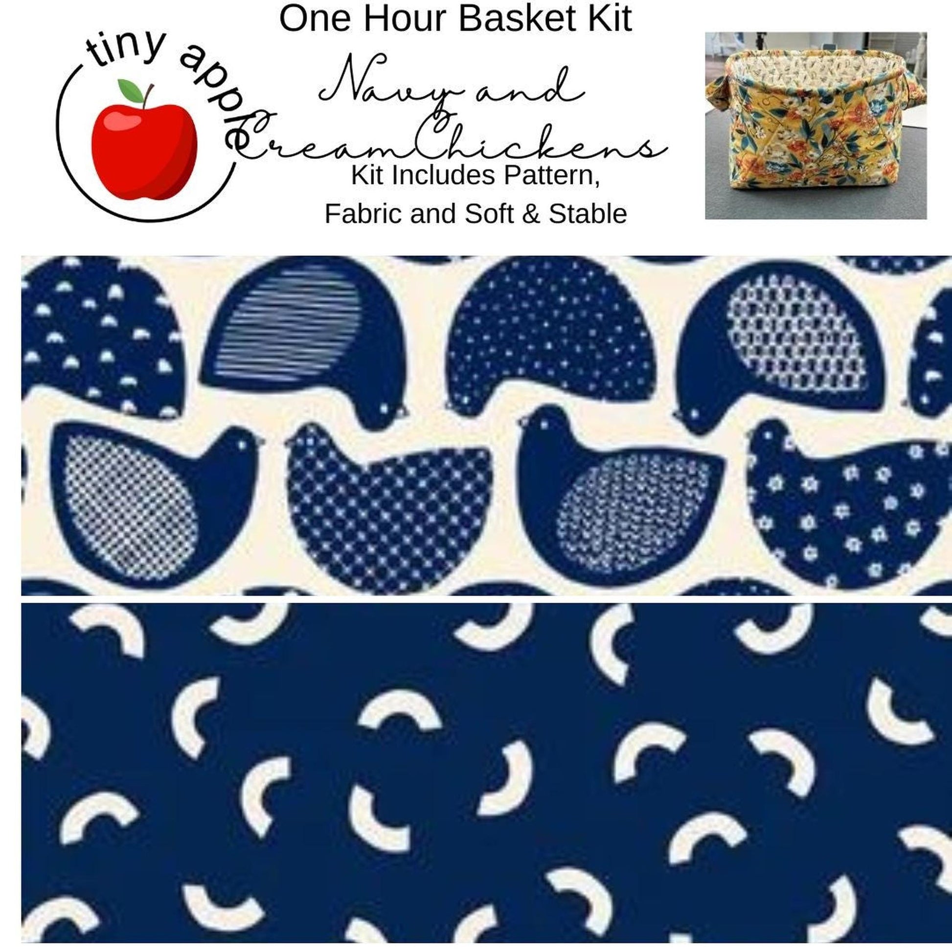 Kit: One Hour Basket - Navy and Cream Chickens - Includes Soft and Stable