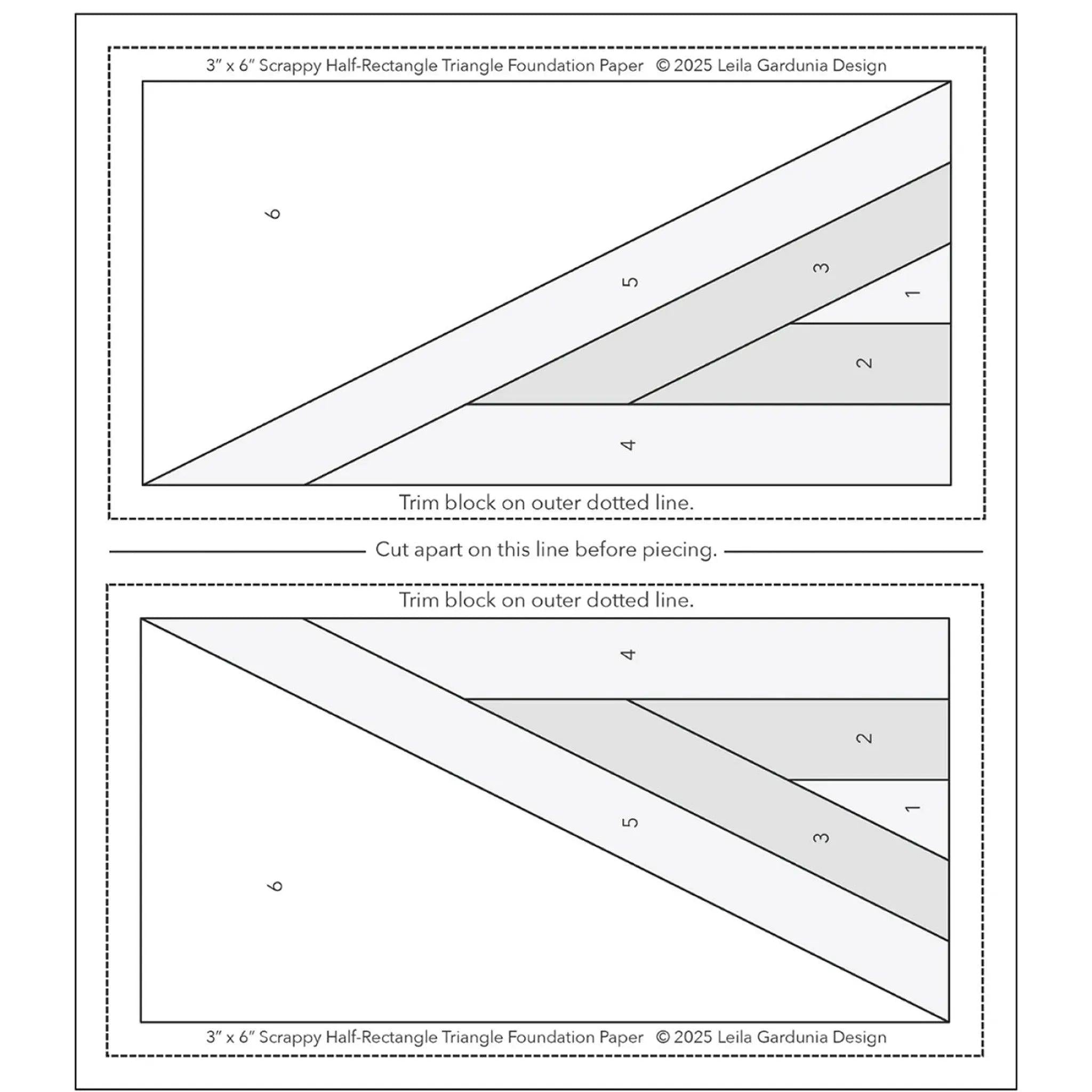Scrappy Half Rectangle Foundation Paper Piecing Pad - 3" x 6" Finished Size