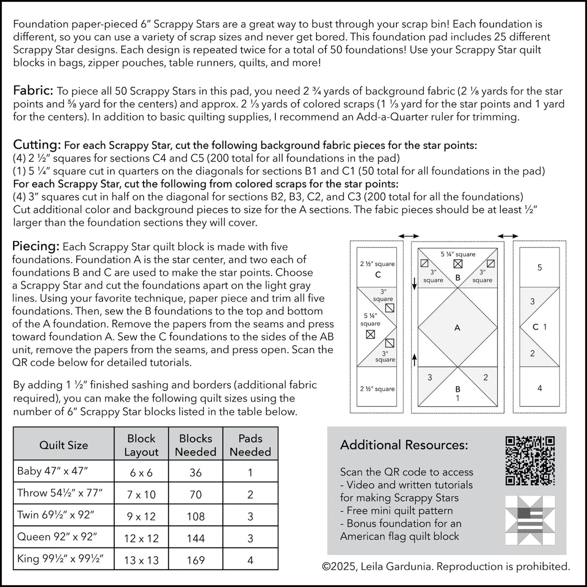 Scrappy Stars Foundation Paper Piecing Pad - 6" x 6" Finished Size