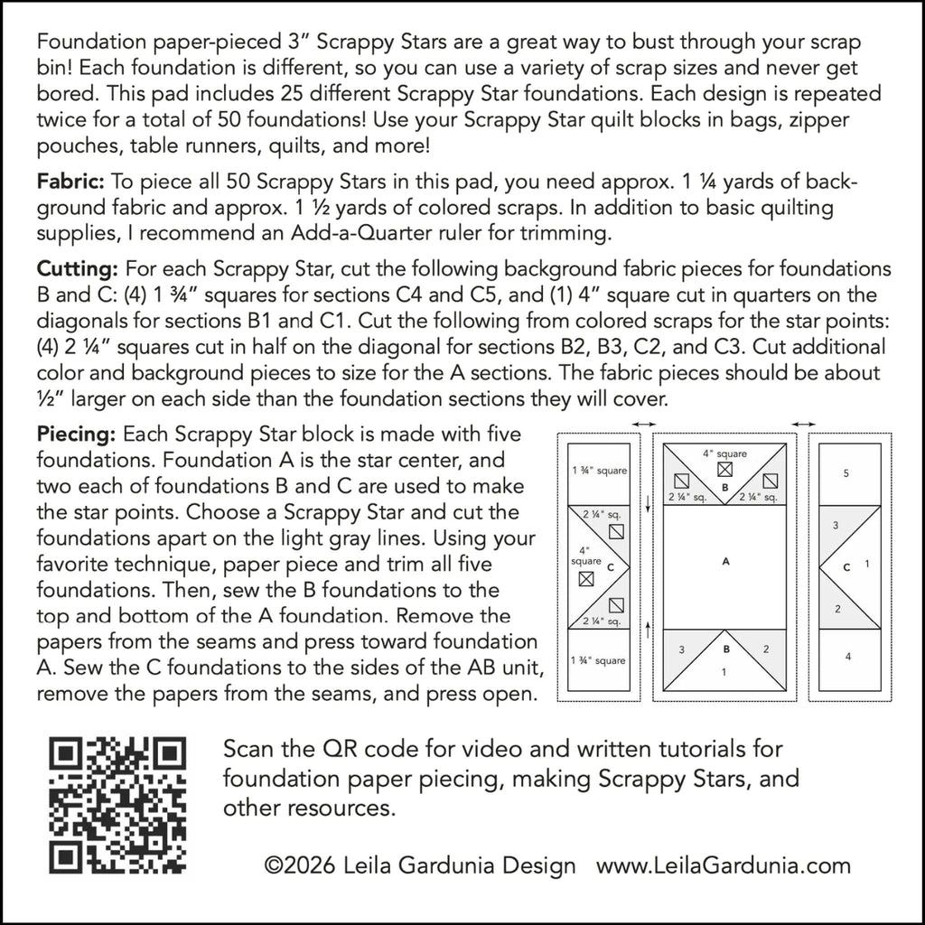 Scrappy Stars Foundation Paper Piecing Pad - 3" x 3" Finished Size