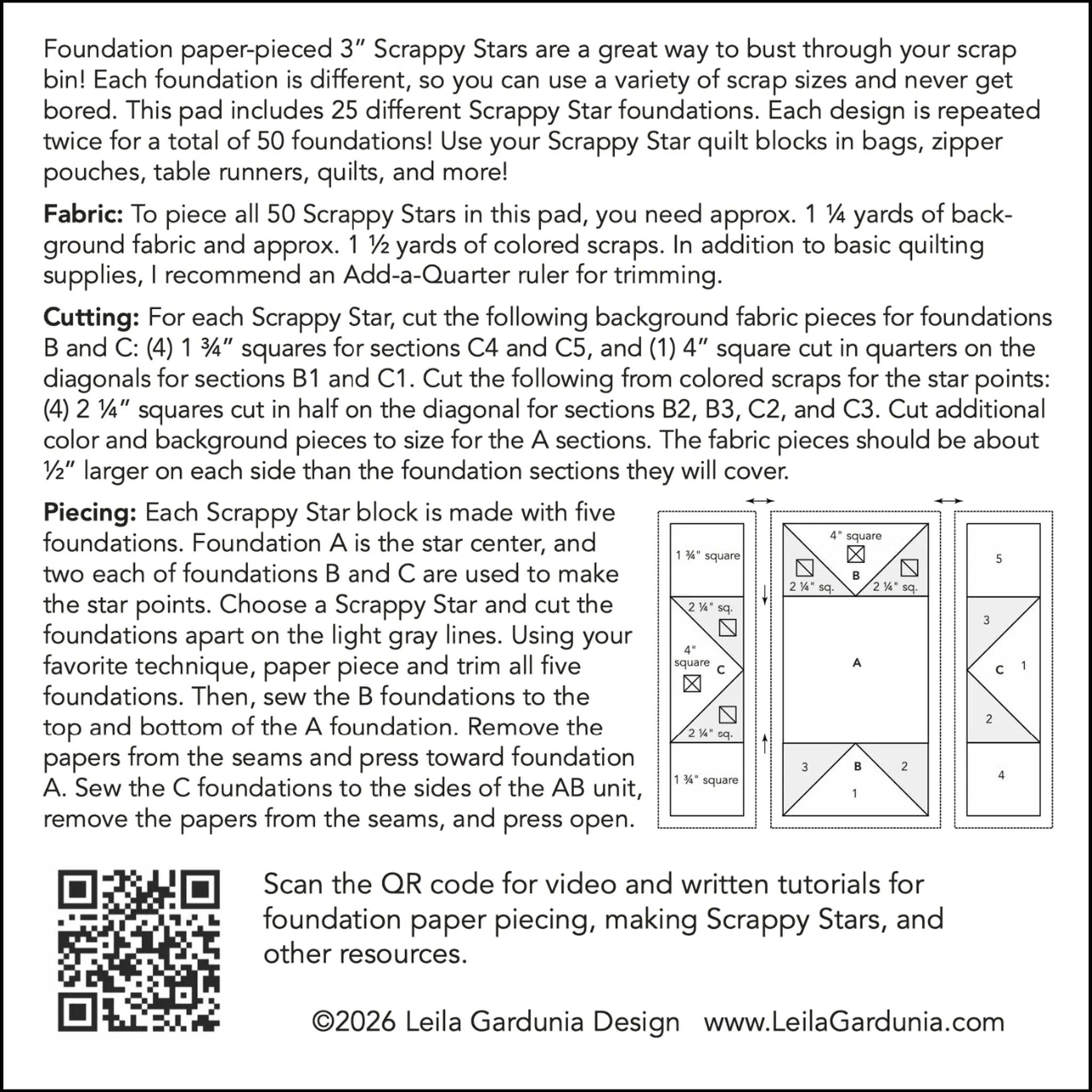Scrappy Stars Foundation Paper Piecing Pad - 3" x 3" Finished Size