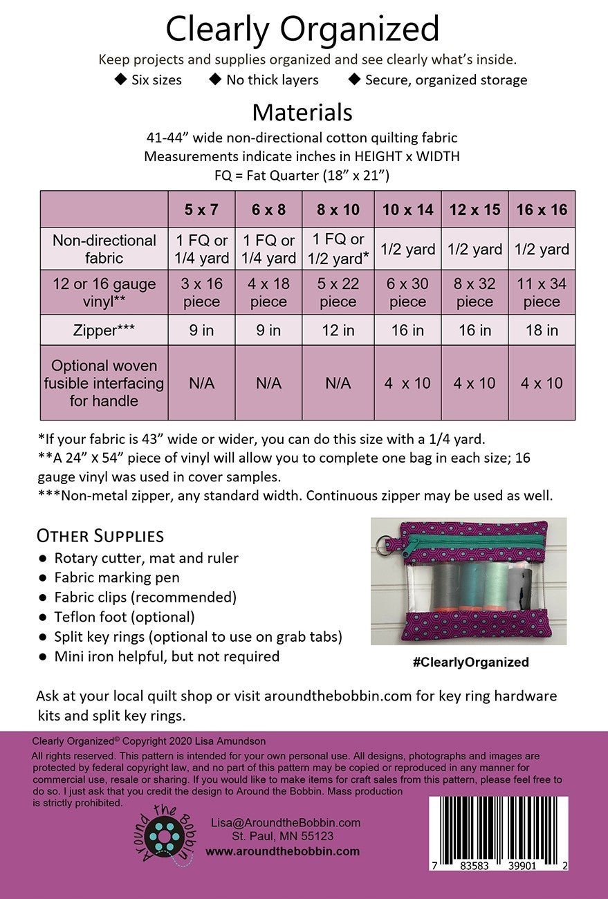 Pattern:  Clearly Organized Project Bag