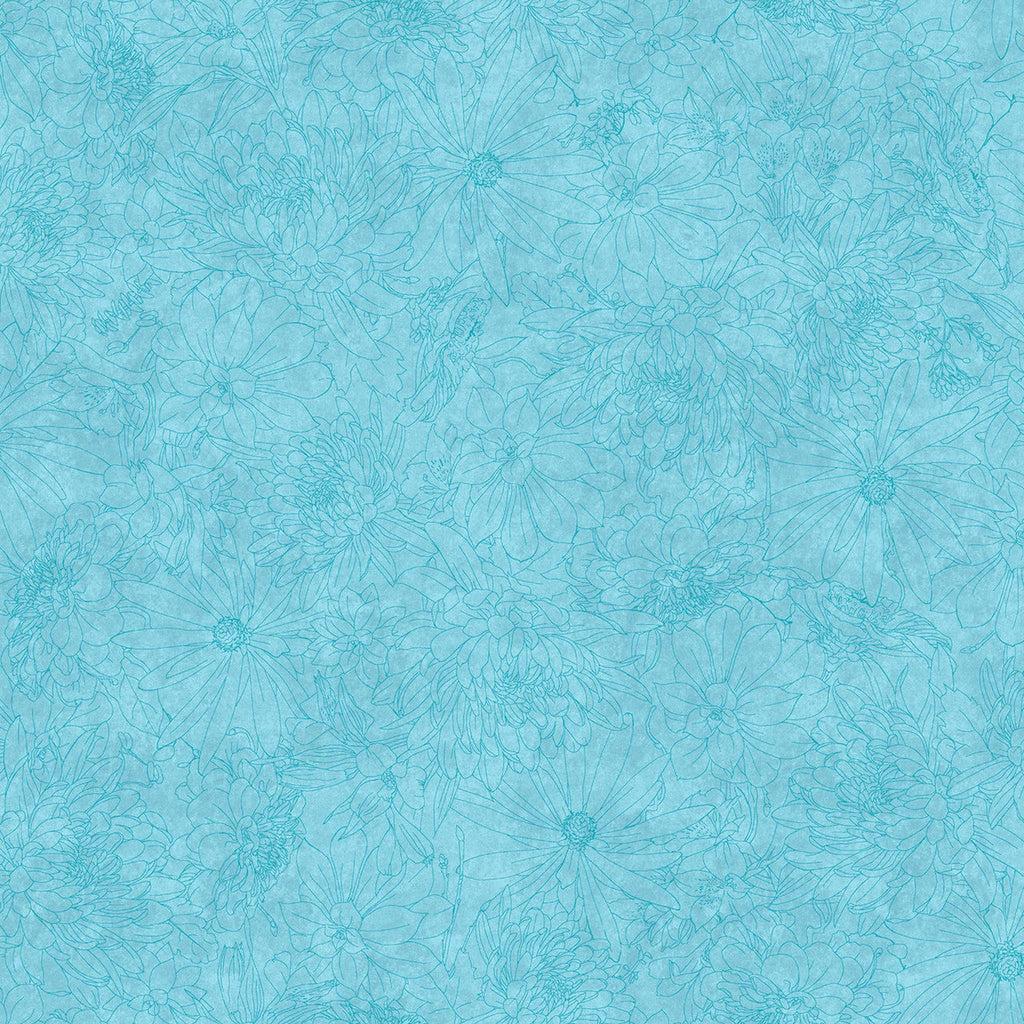 Fine Line Floral 108" Wide - Soft Aqua