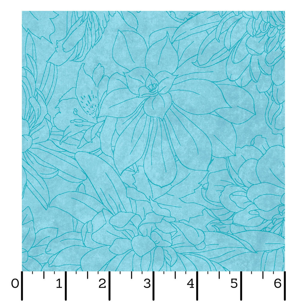 Fine Line Floral 108" Wide - Soft Aqua