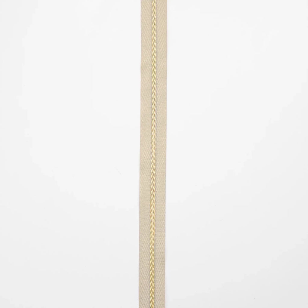 Beige Nylon Coil Zipper #3 - Gold Finish