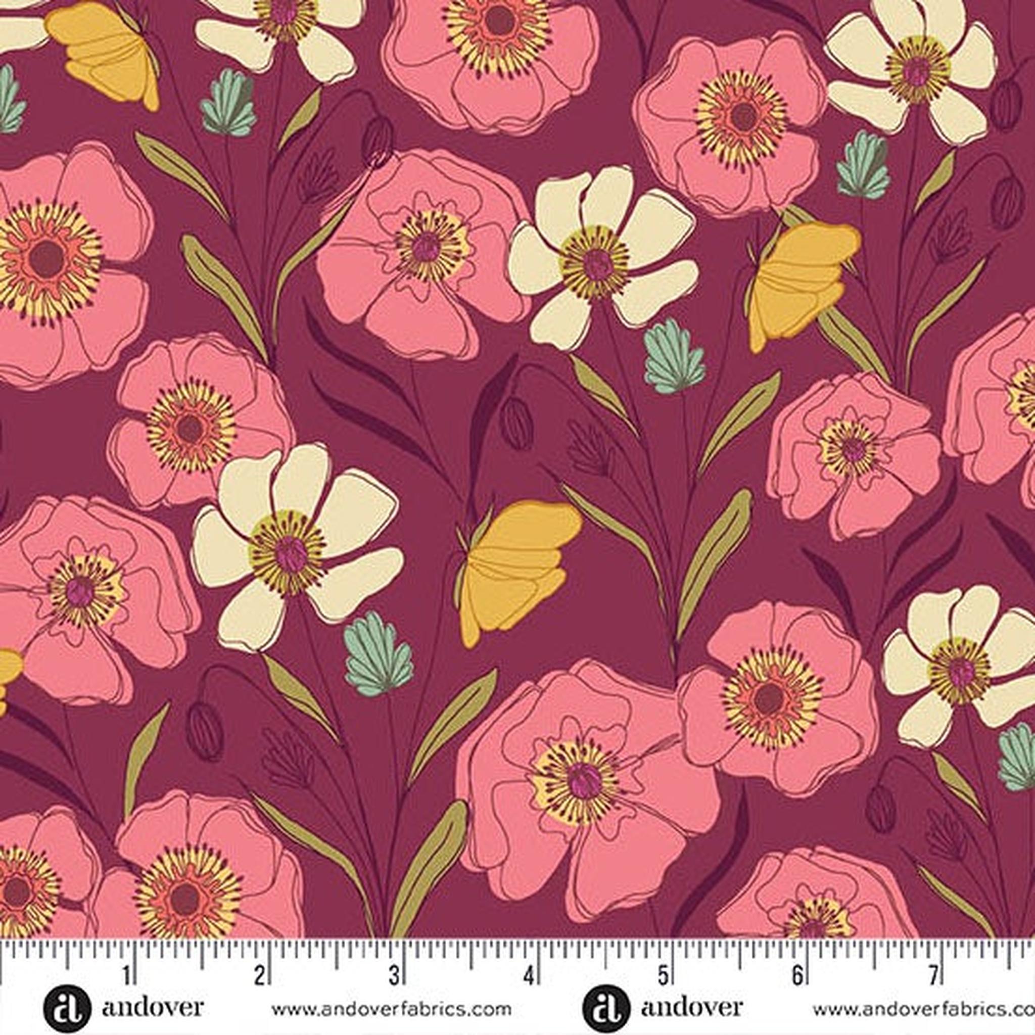 Meadow Walk by Alexandra Bordallo - Poppies Meadow: Raspberry