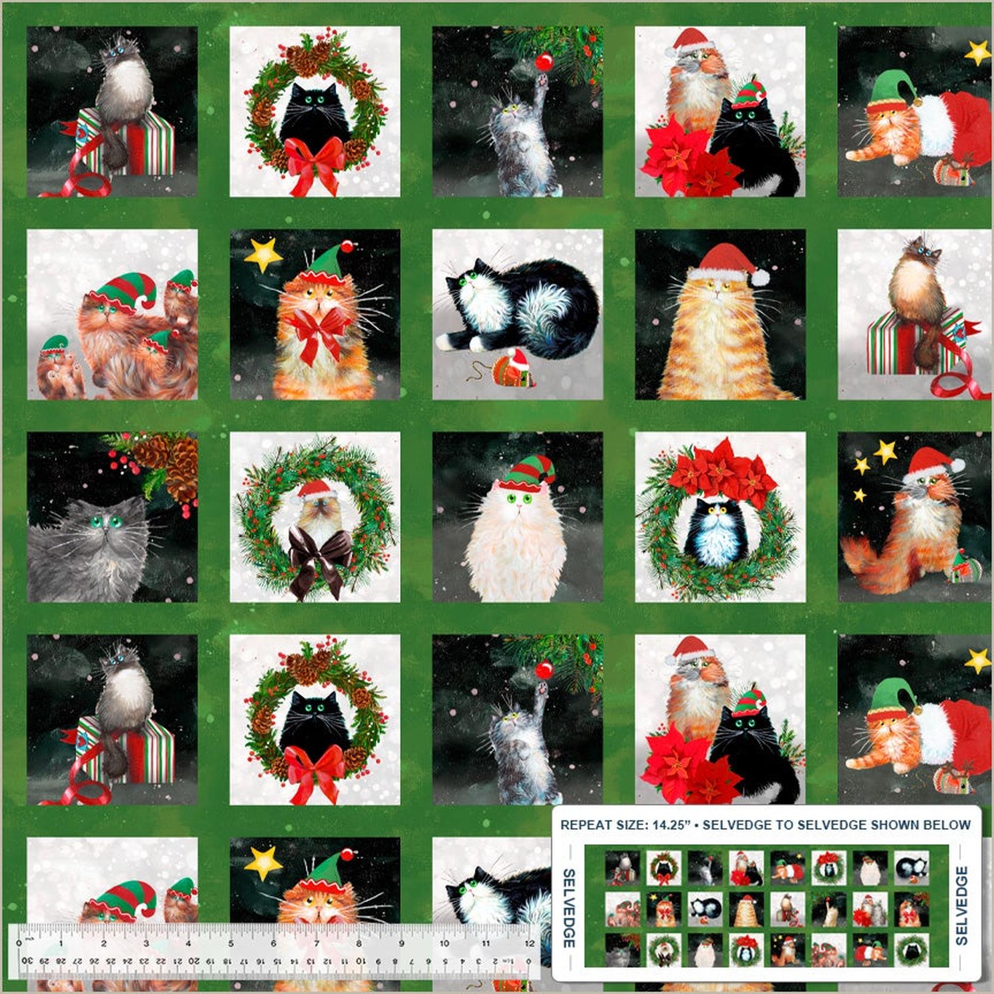 Meowy Christmas Panel - Festive Felines (24" x 42")