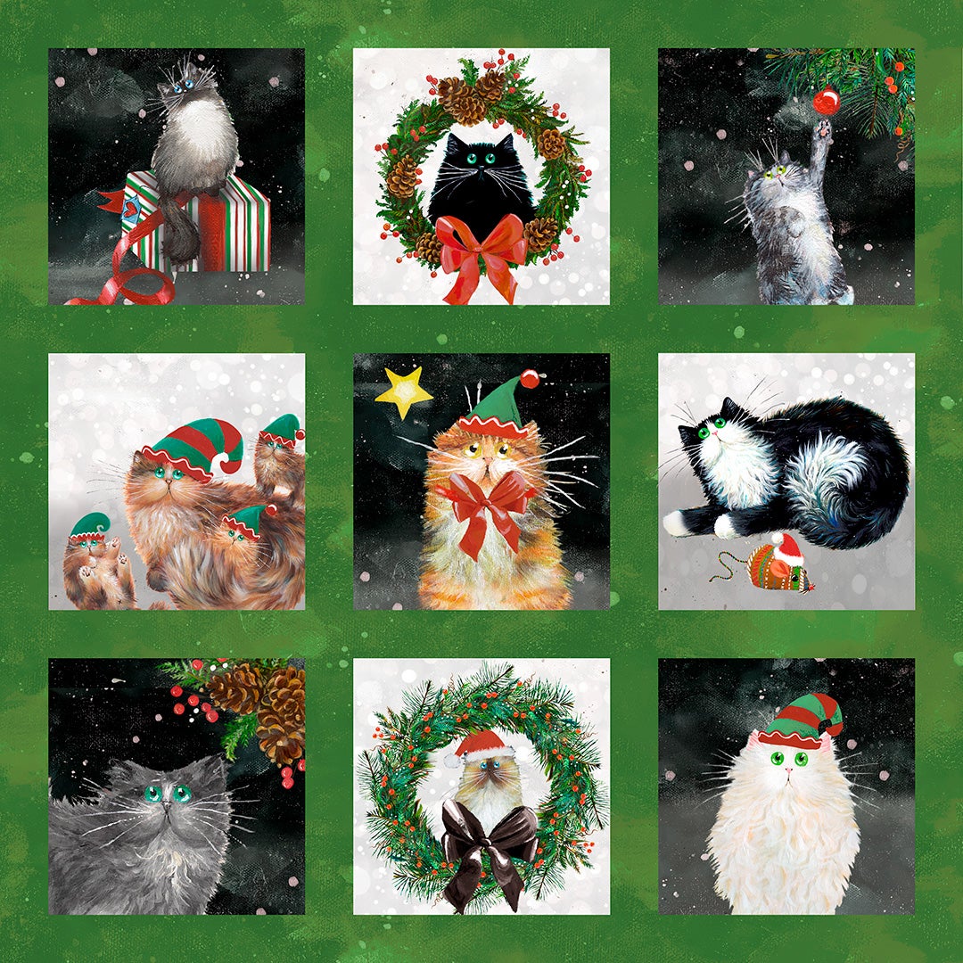 Meowy Christmas Panel - Festive Felines (24" x 42")