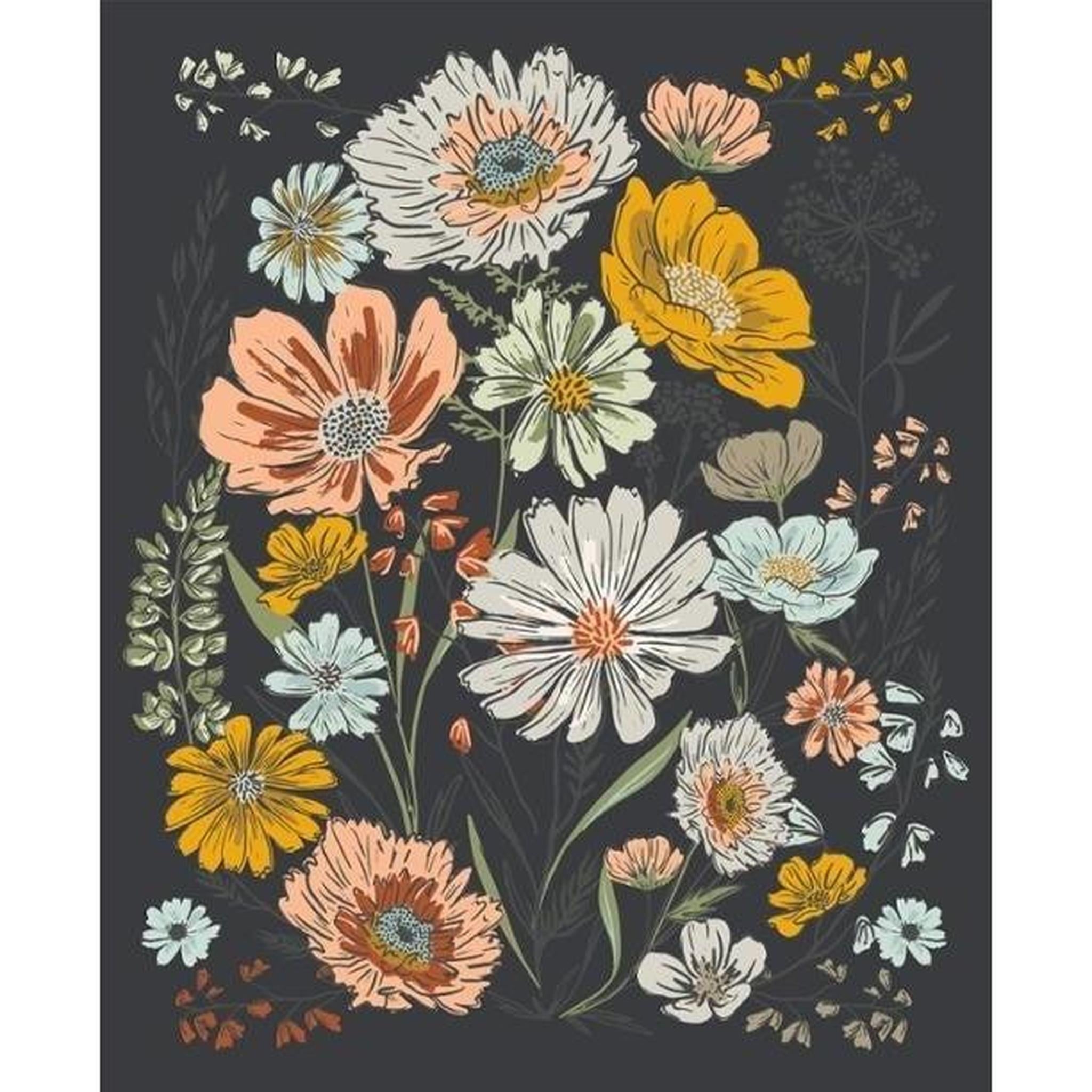 Moda Woodland and Wildflowers Panel - Charcoal 36" x 44"
