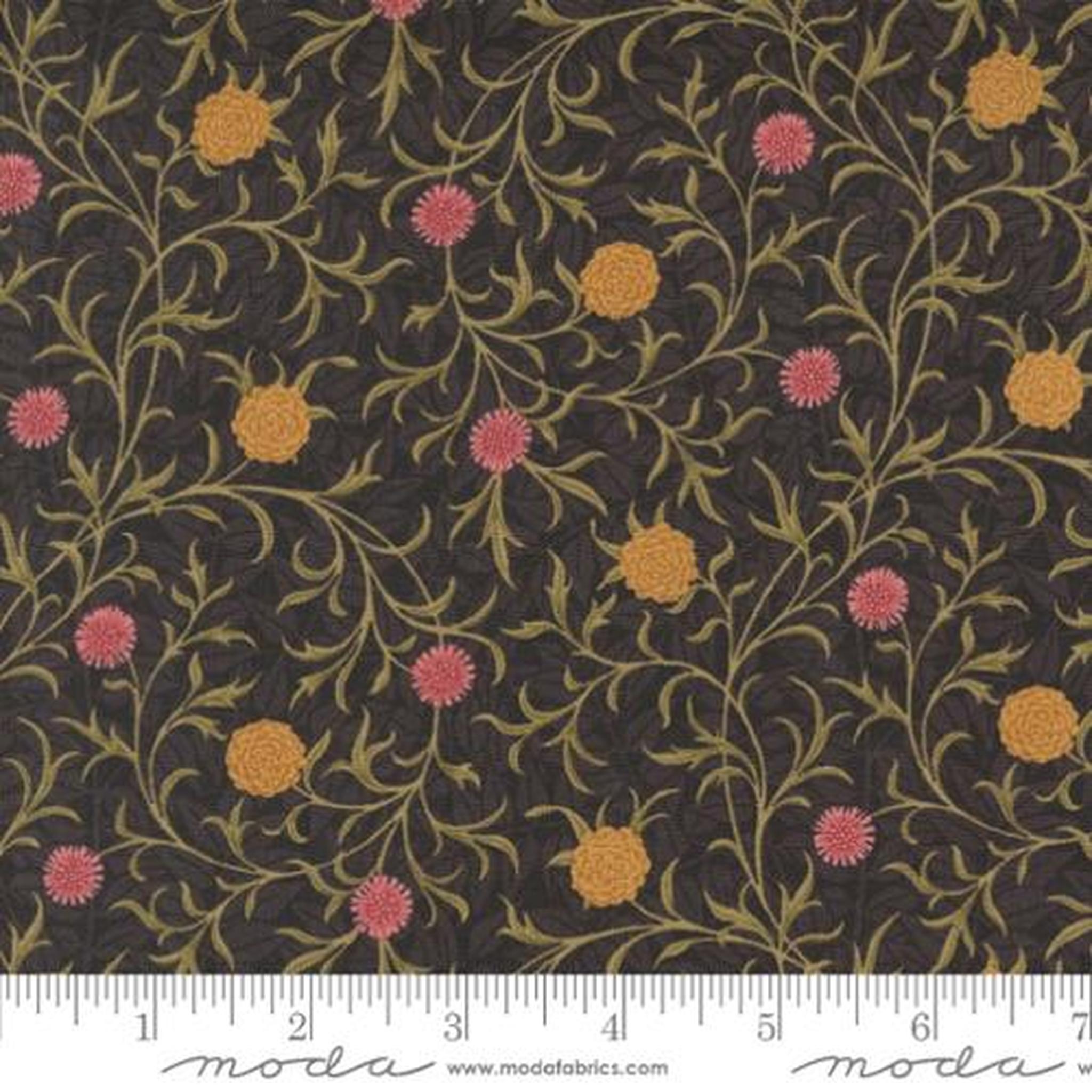 Morris Manor by Barbara Brackman - Scroll Florals: Ebony