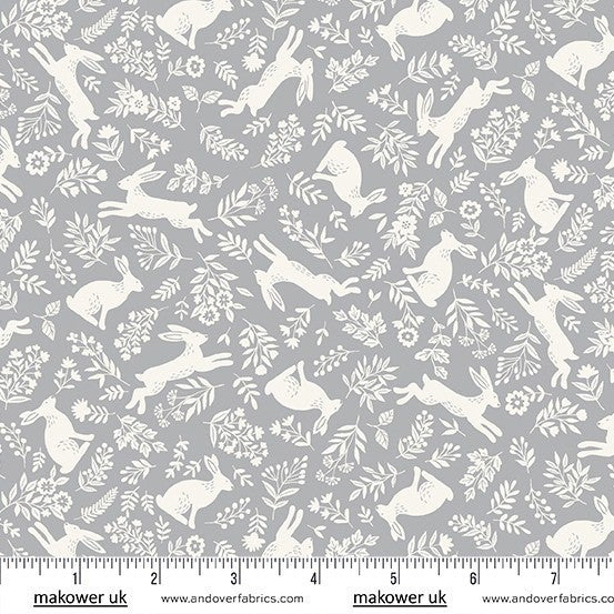Foxwood by Makower UK - Bounding Bunnies Grey
