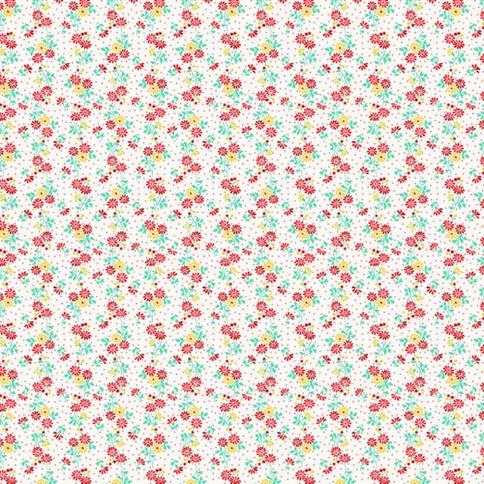 Nana Mae 7 by Henry Glass - Spaced Daisies - Cream/Red