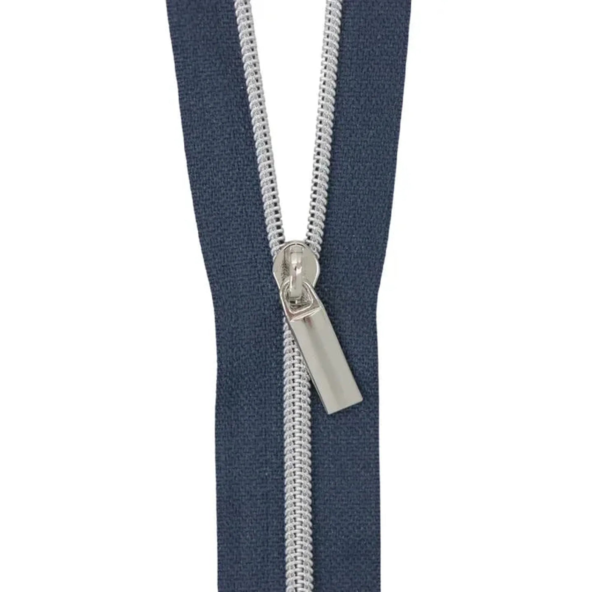 Navy Nylon Coil Zipper #3 - Nickel
