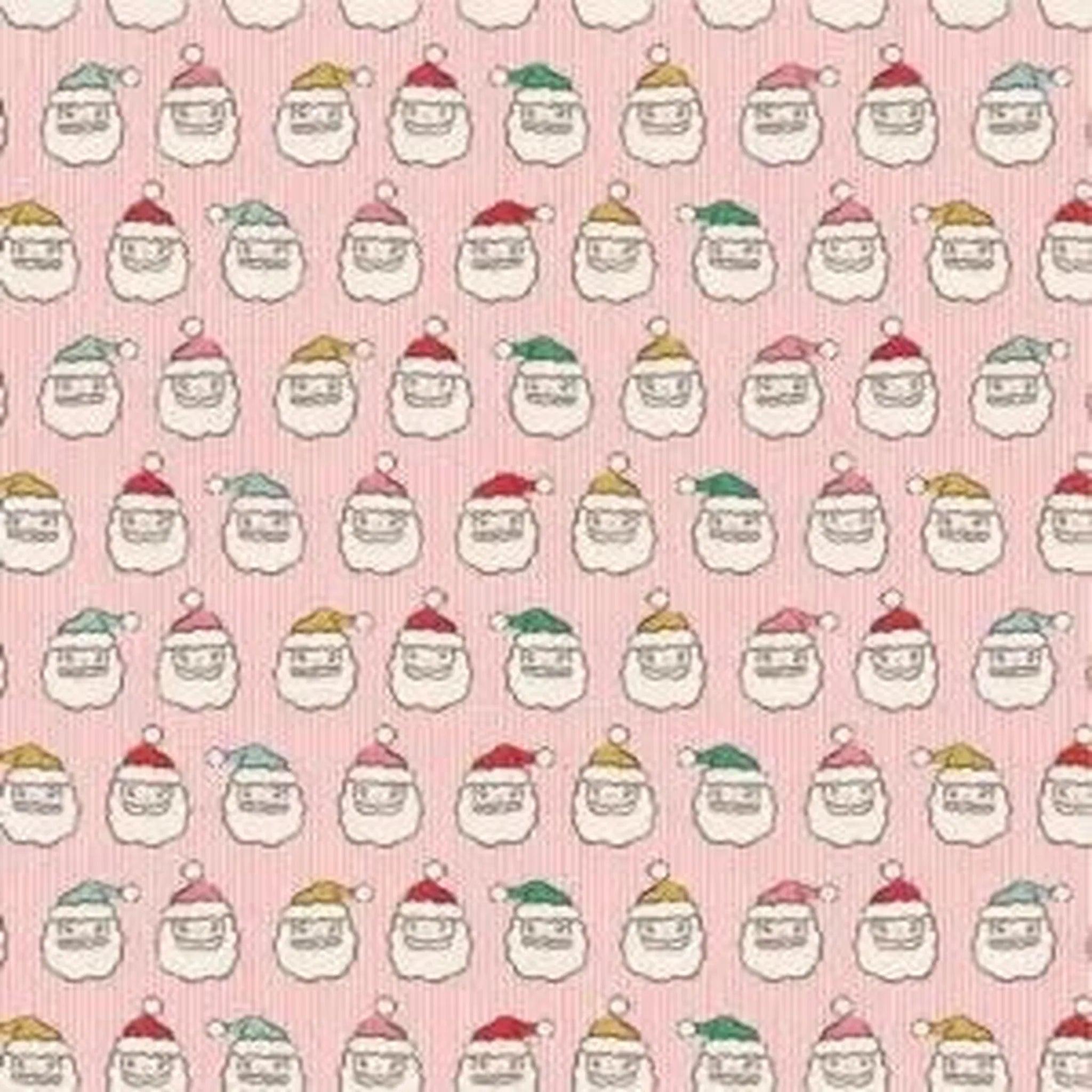 Oh What Fun Santa Heads Pink by Poppie Cotton