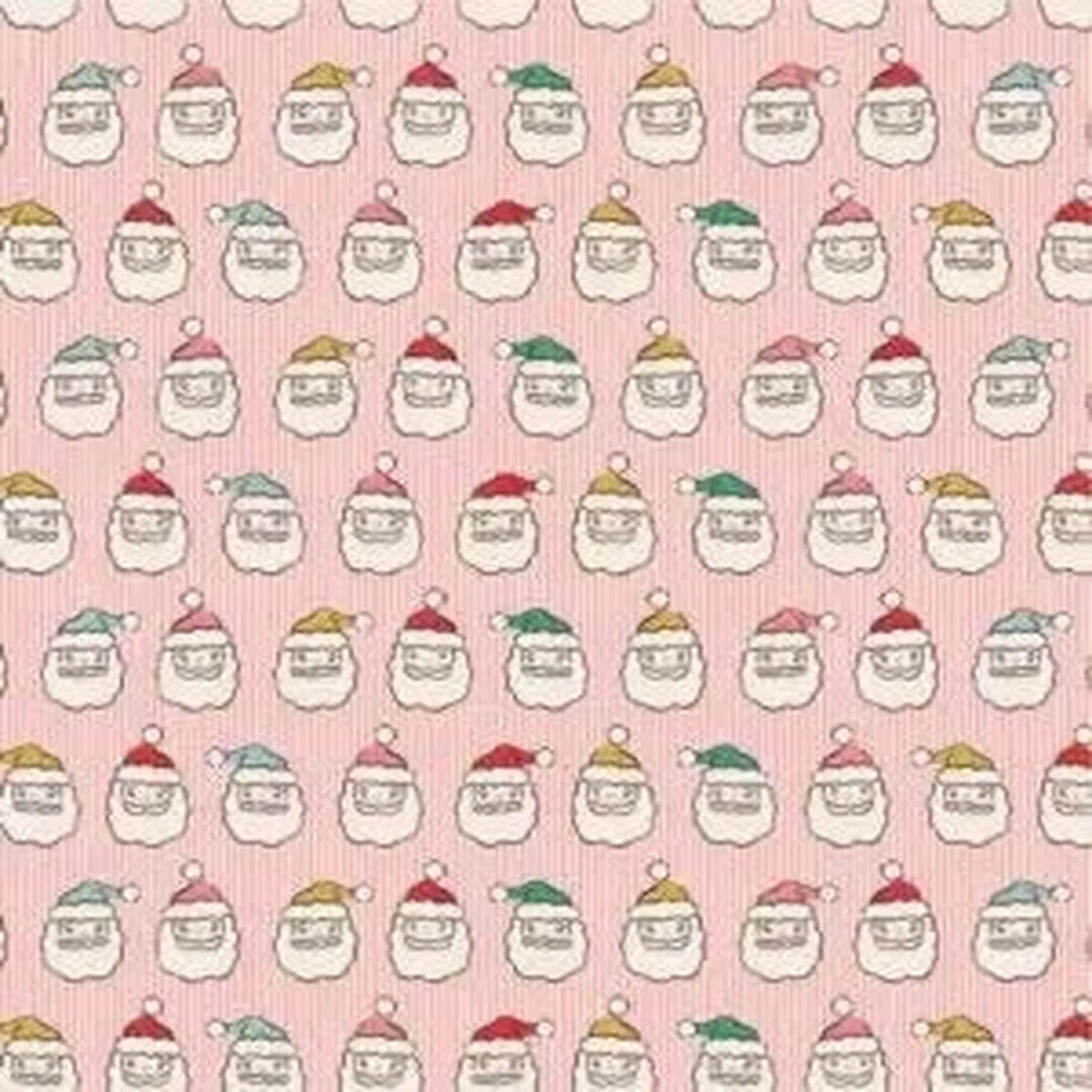 Oh What Fun Santa Heads Pink by Poppie Cotton