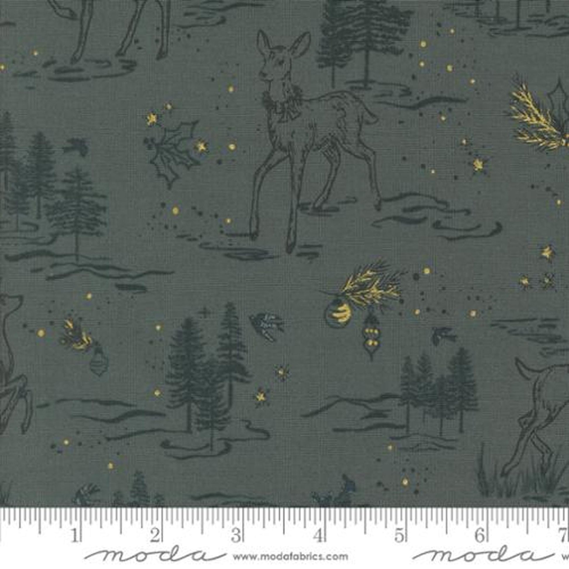 Old World Yuletide Oh Deer Toile Landscape and Nature Deer Snow Trees Metallic Dusk