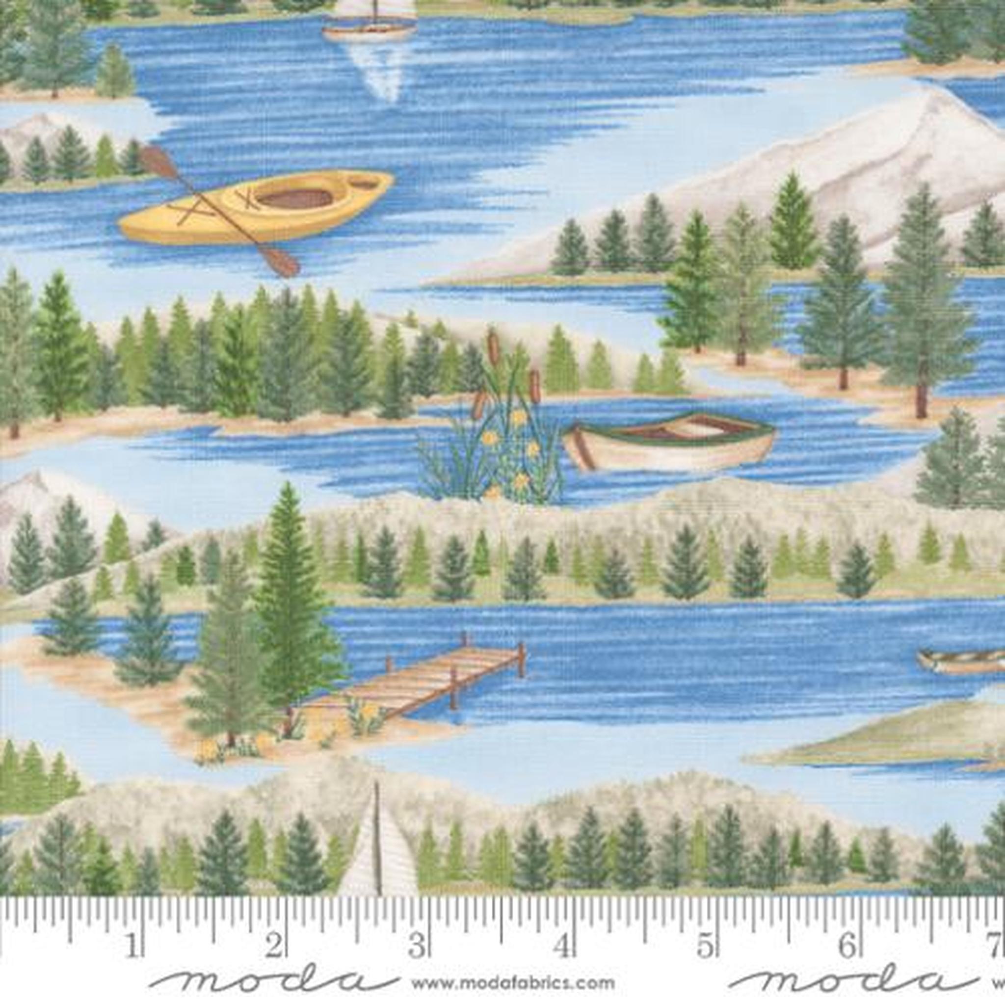 On Lake Time by Deb Strain - Lake Scene: Sky Blue