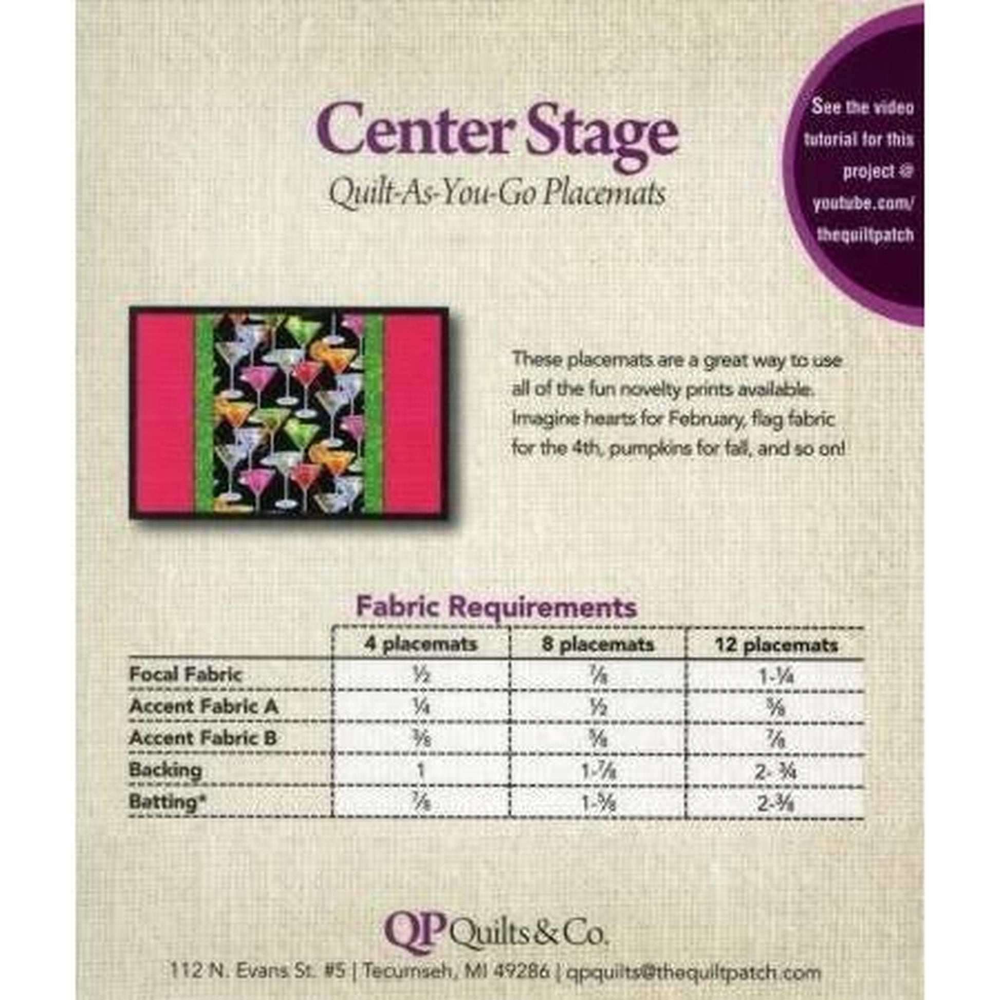 Pattern: Center Stage Quilt As You Go Placemats