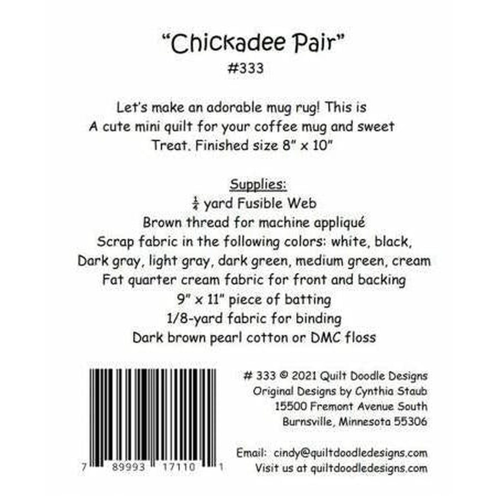 Pattern: Chickadee Pair Mug Rug