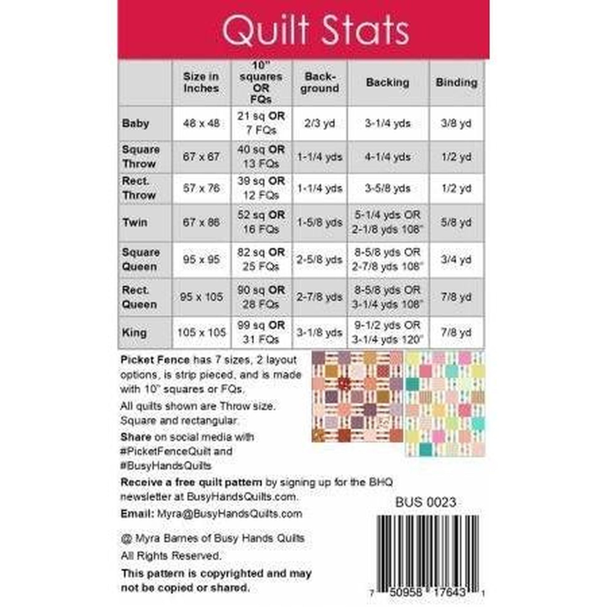 Pattern: Picket Fence (7 sizes)