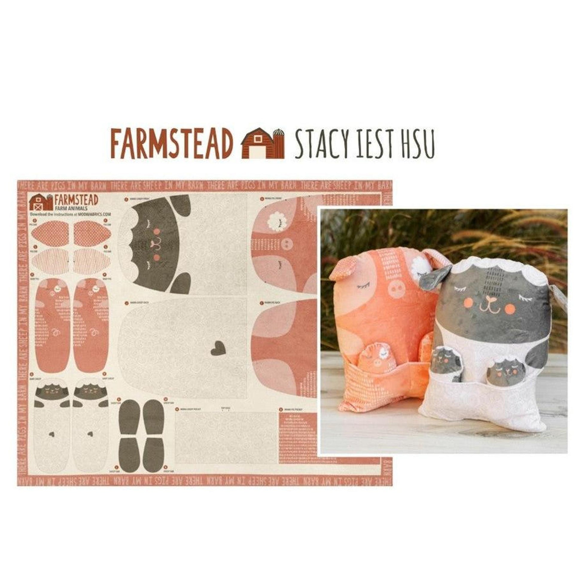 Farmstead Cuddle Panel (36"x 44") - Pig & Sheep Plushie