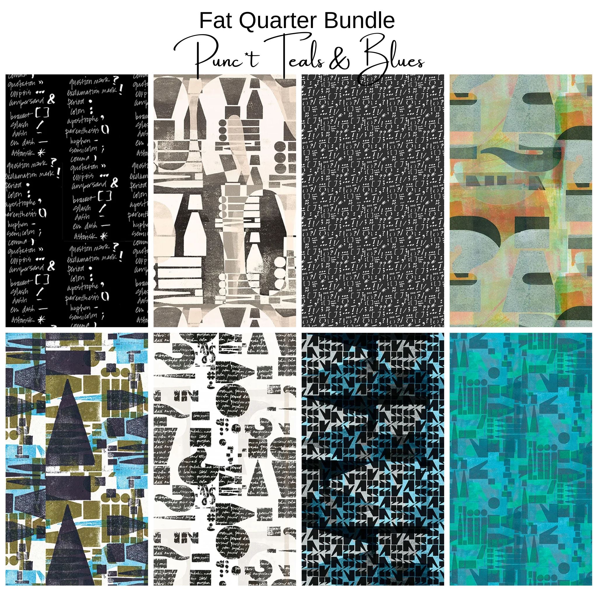 Fat Quarter Bundle (8) - PUNC*T - Teal and Blue