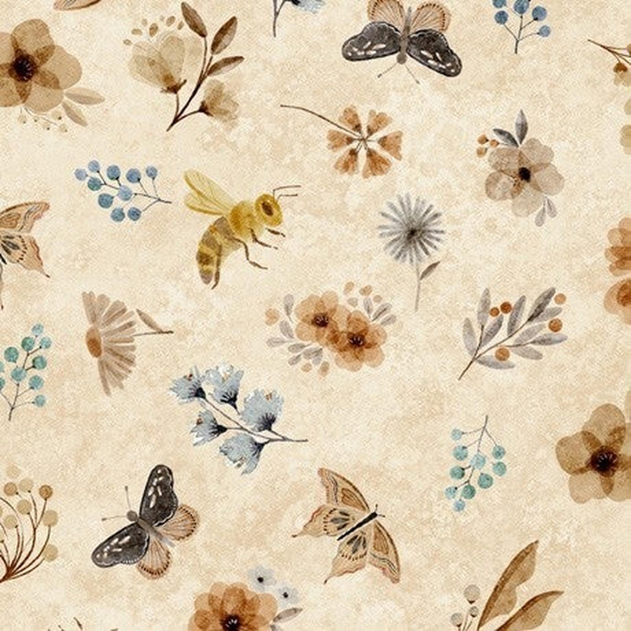 QT Bear Hugs - Flowers & Insects Toss - Tan