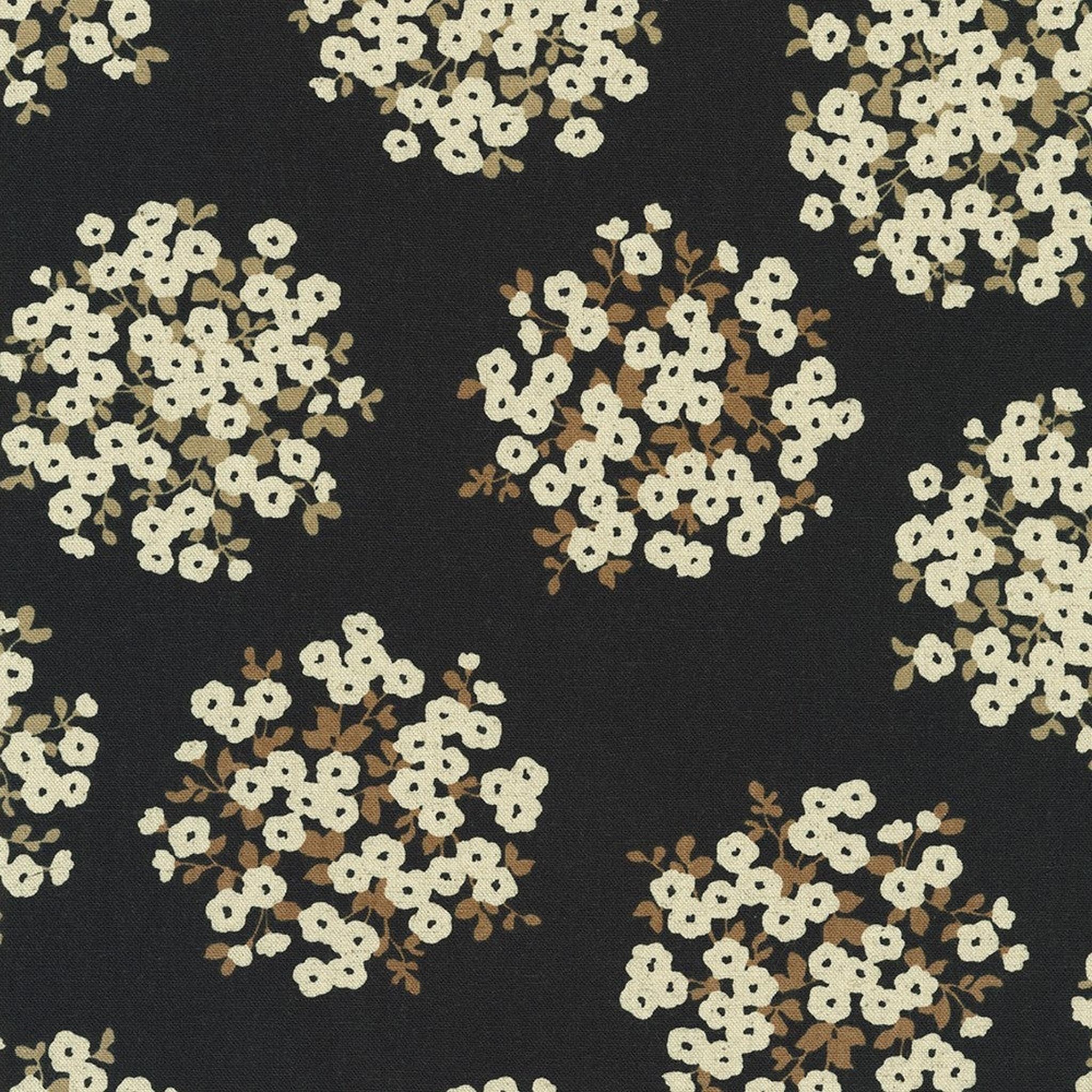 RK Cotton Flax Prints - Flower Bundle: Black