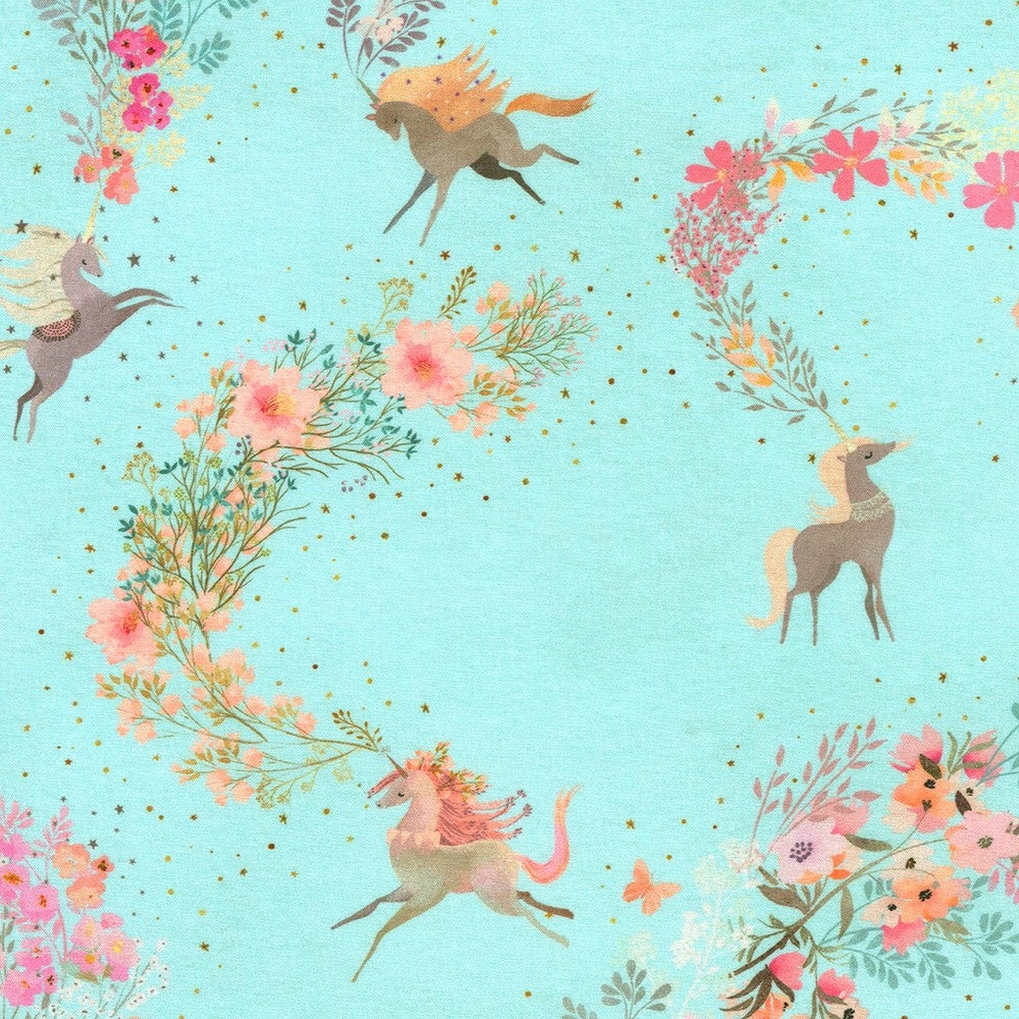 RK Unicorn Meadow Unicorns and Bouquets - Light Blue