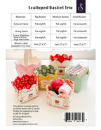 Scalloped Basket Trio pattern with materials list and product images on a white background
