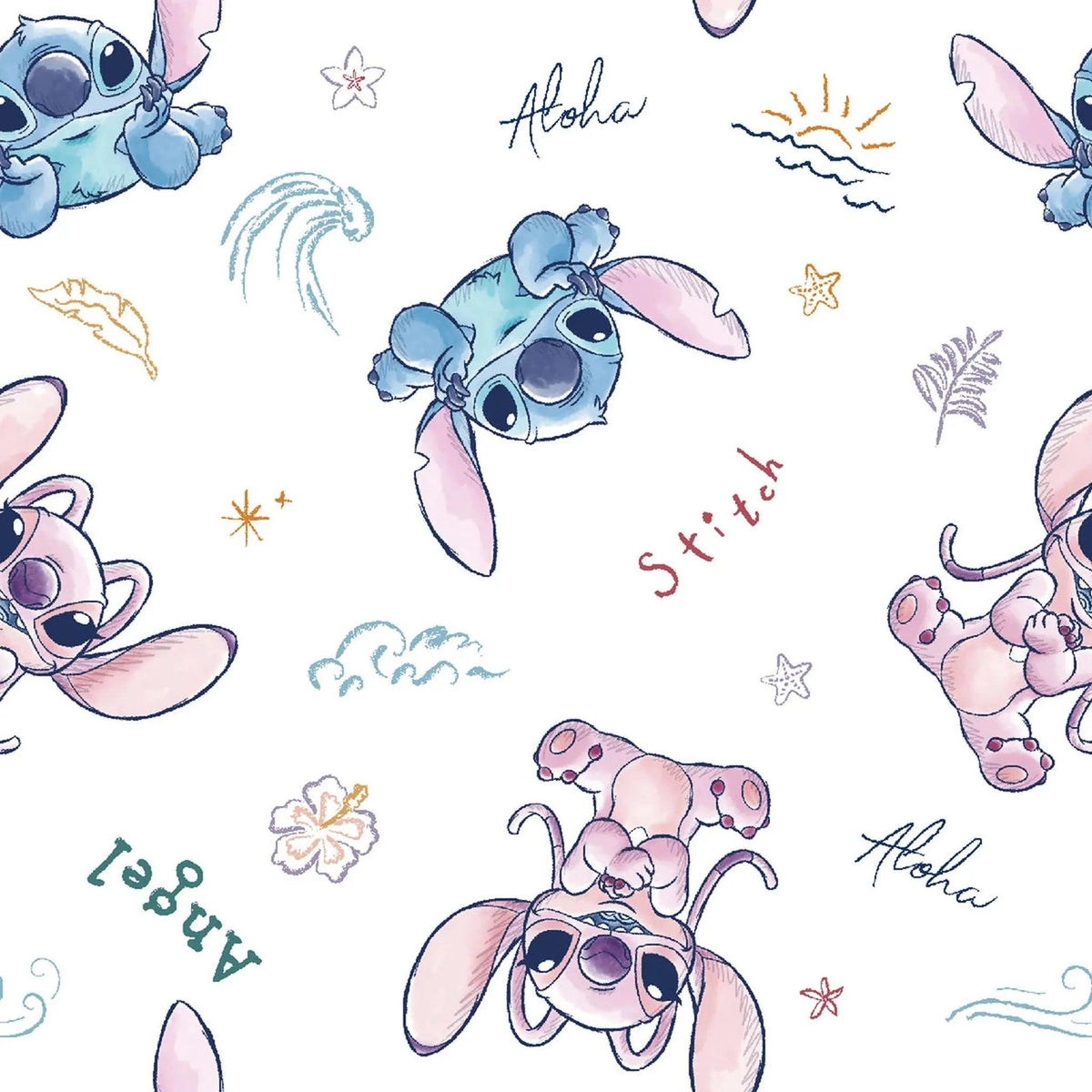 Licensed Prints - Stitch and Angel Sketch Wave - White