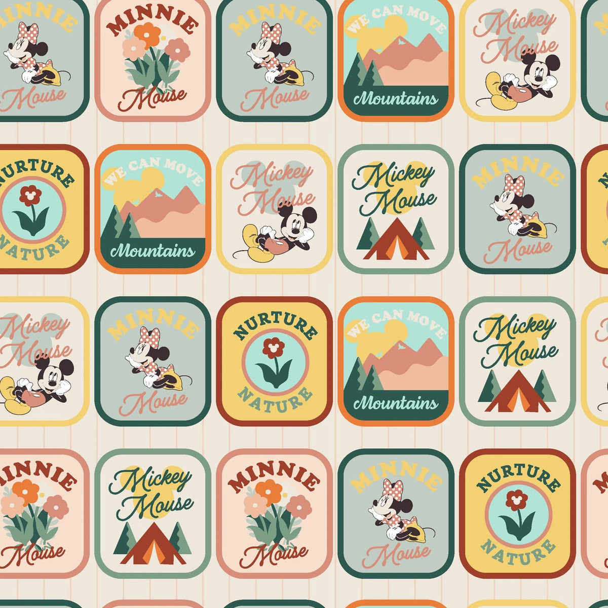Licensed Prints - Mickey and Minnie Camp Badges - Multi