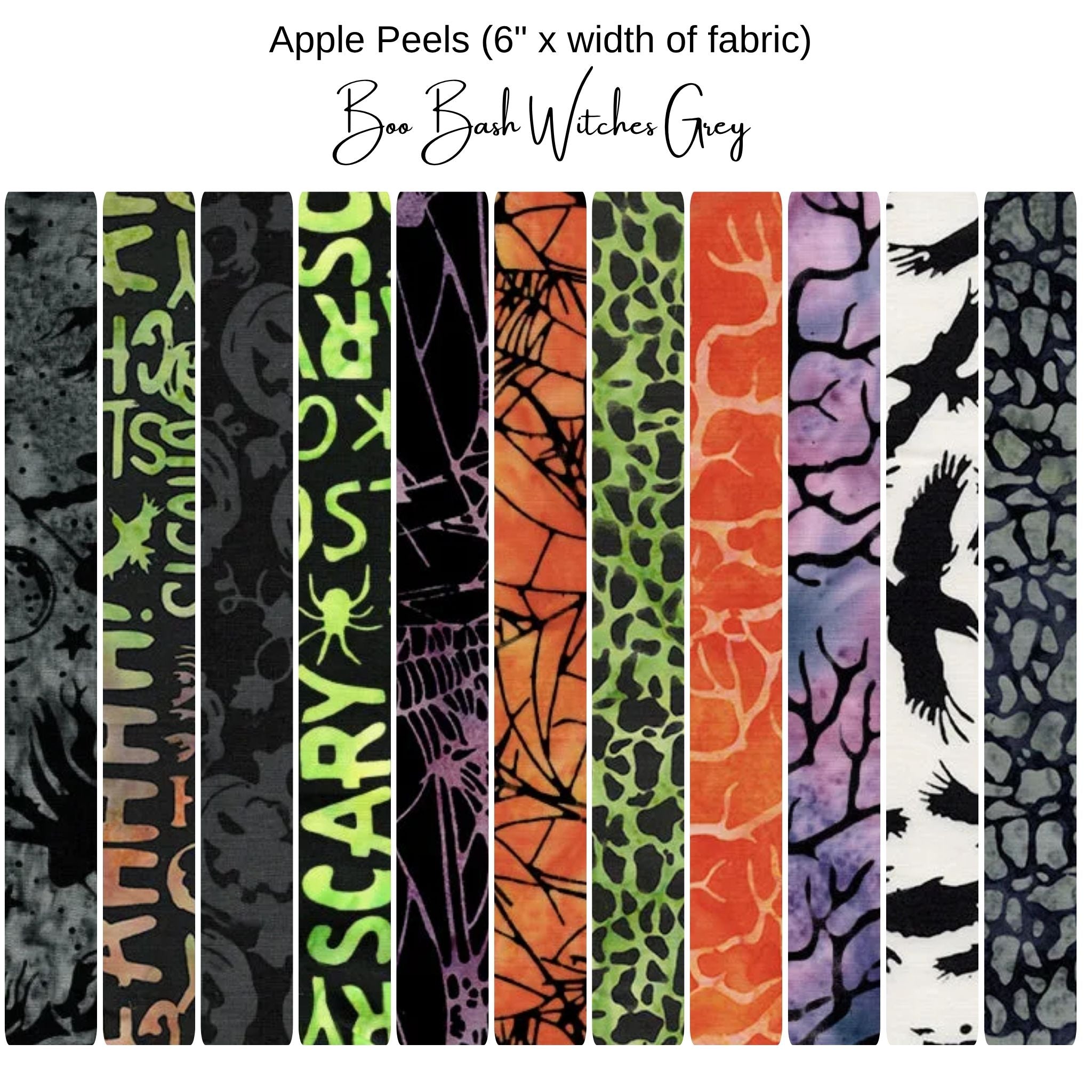 6" Apple Peels (11) - Boo Bash Batiks - Witches - Grey