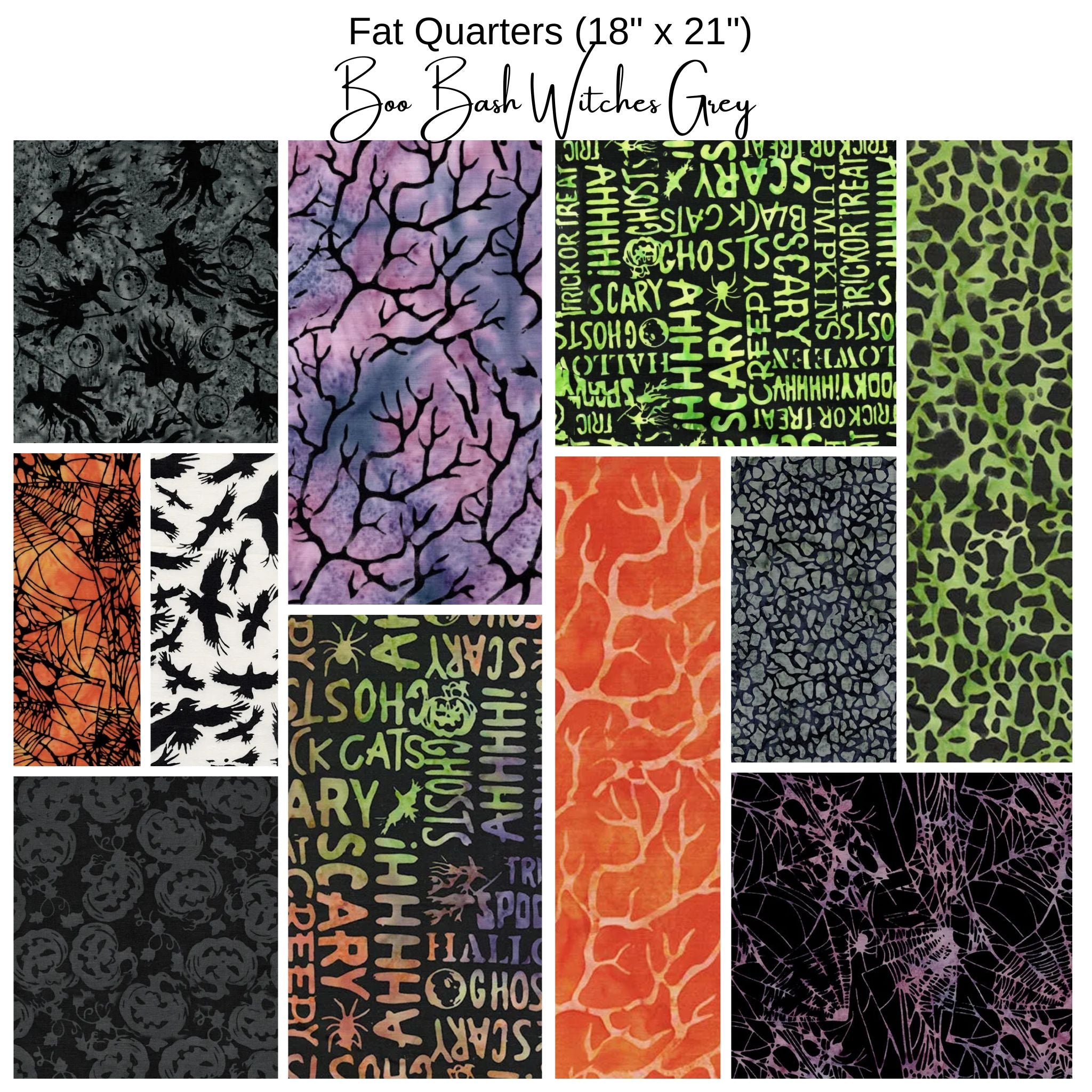 Fat Quarter Bundle (11) - Boo Bash Batiks - Witches - Grey