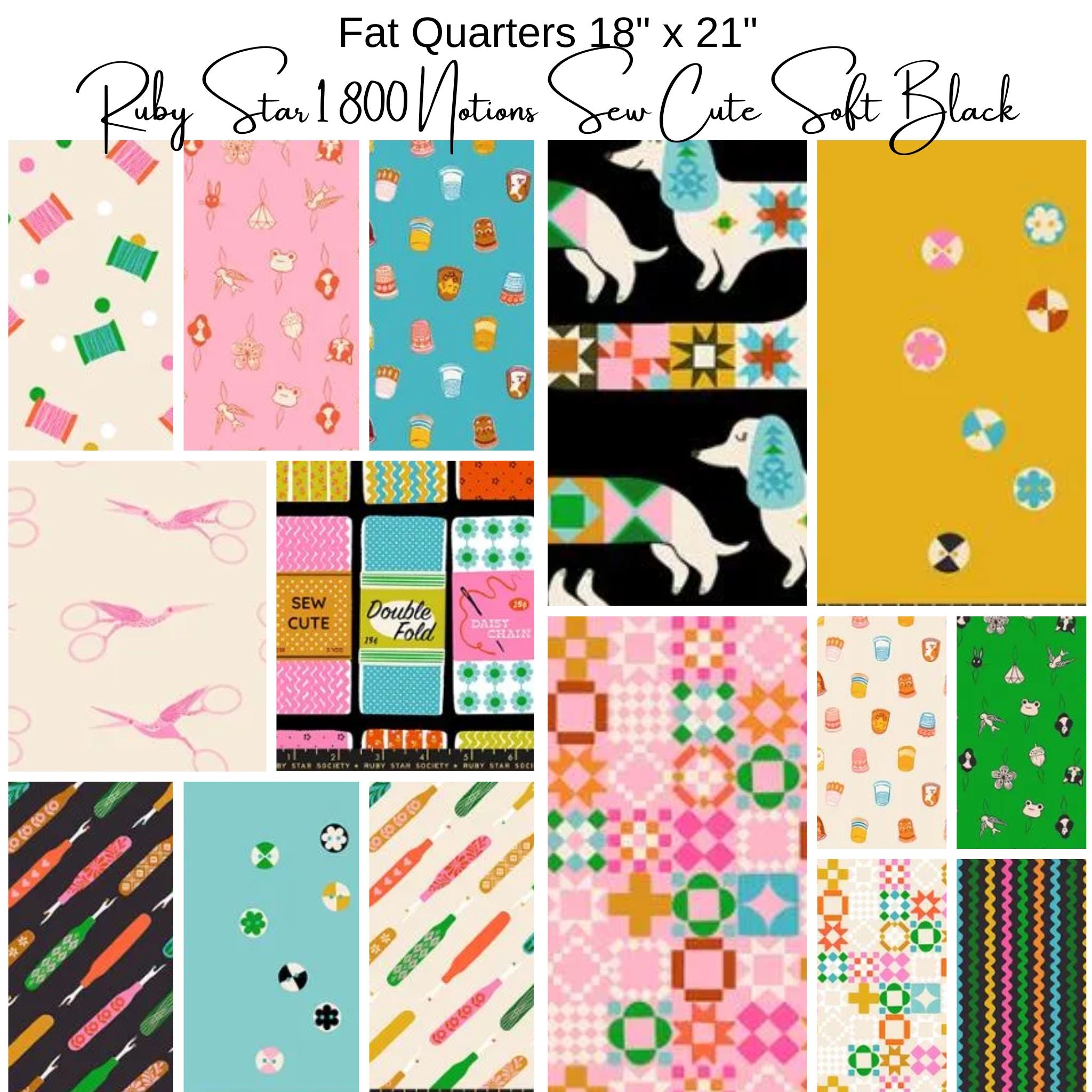 Fat Quarter Bundle (15) - 1 800 Notion - Sew Cute Soft Black