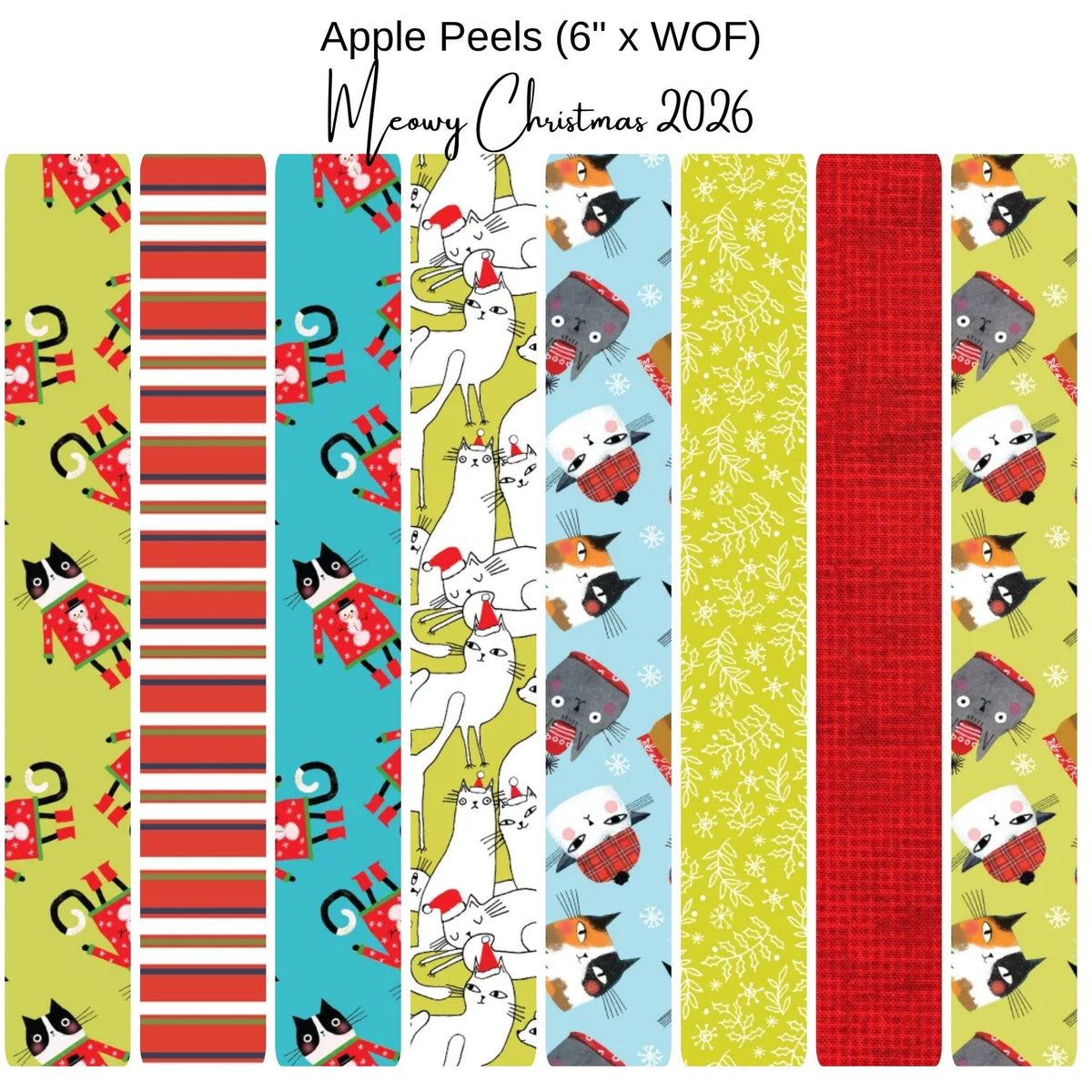 6" Apple Peels (8) - Meowy Christmas - Winter Colors