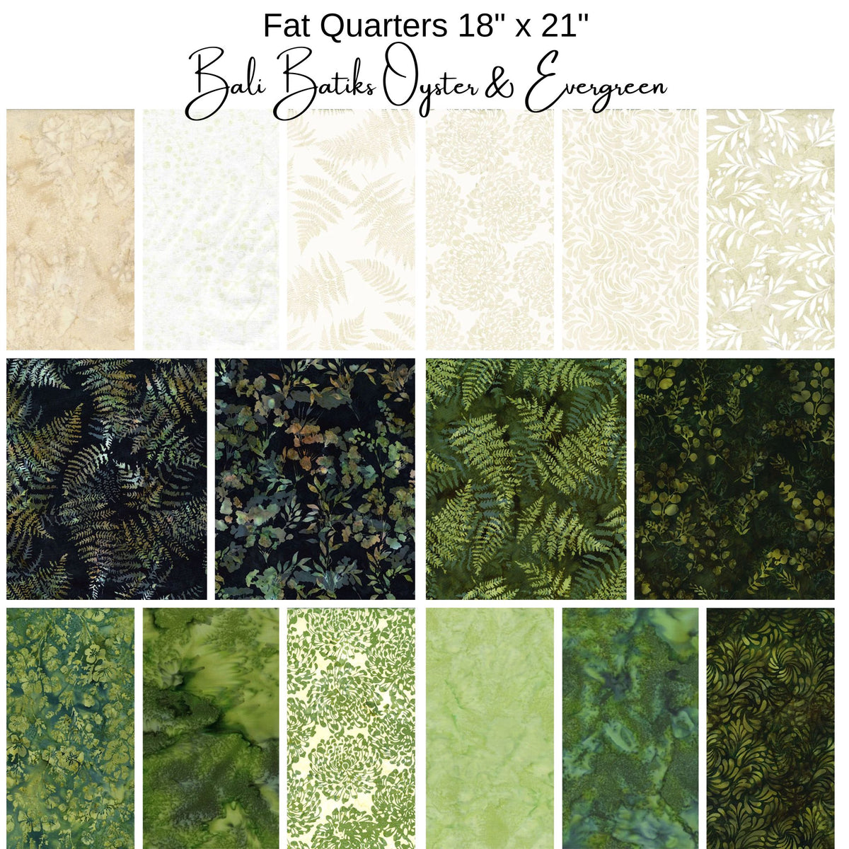 Fat Quarter Bundle (16) - Bali Batiks - Oyster & Evergreen