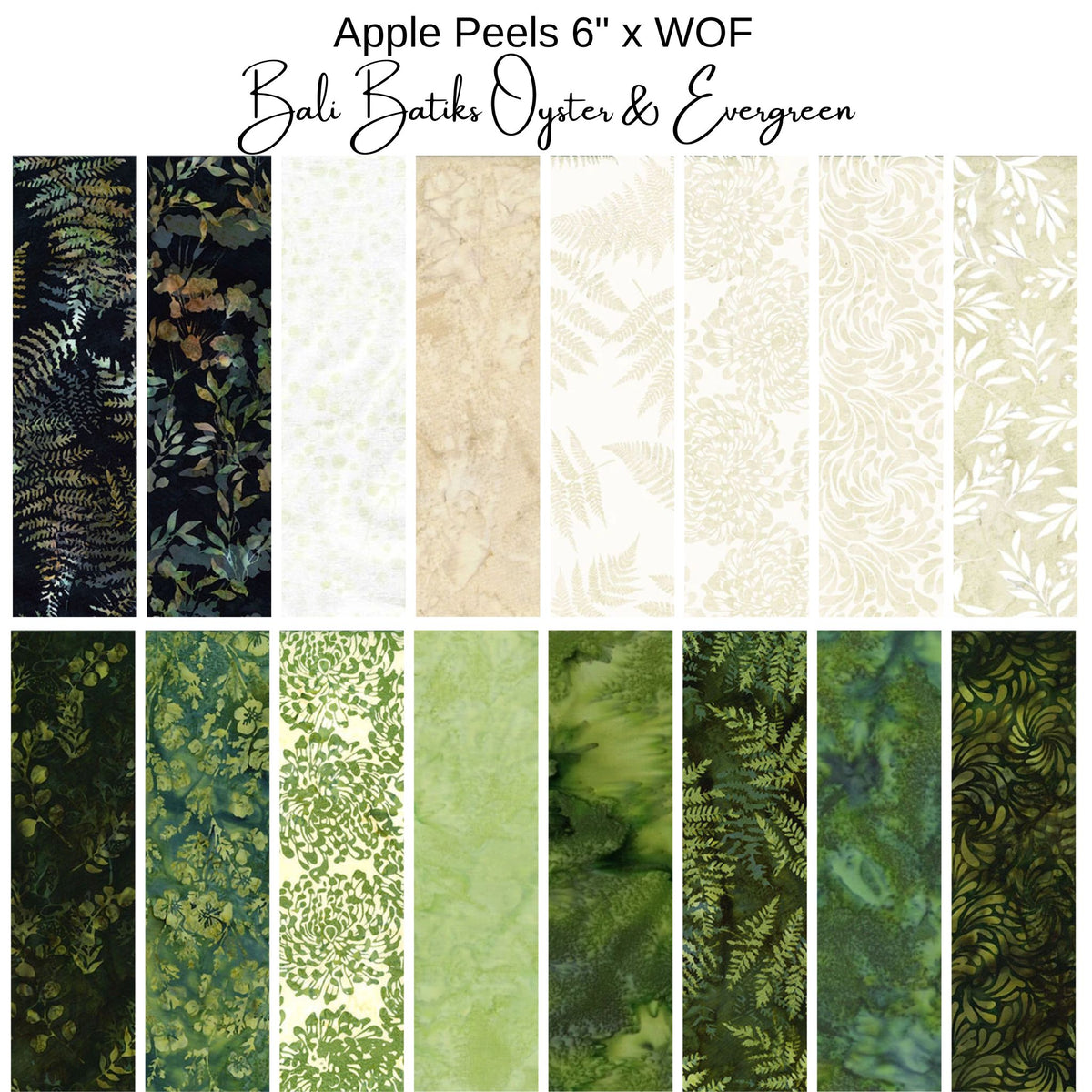 6" Apple Peels (16) - Bali Batiks - Oyster & Evergreen