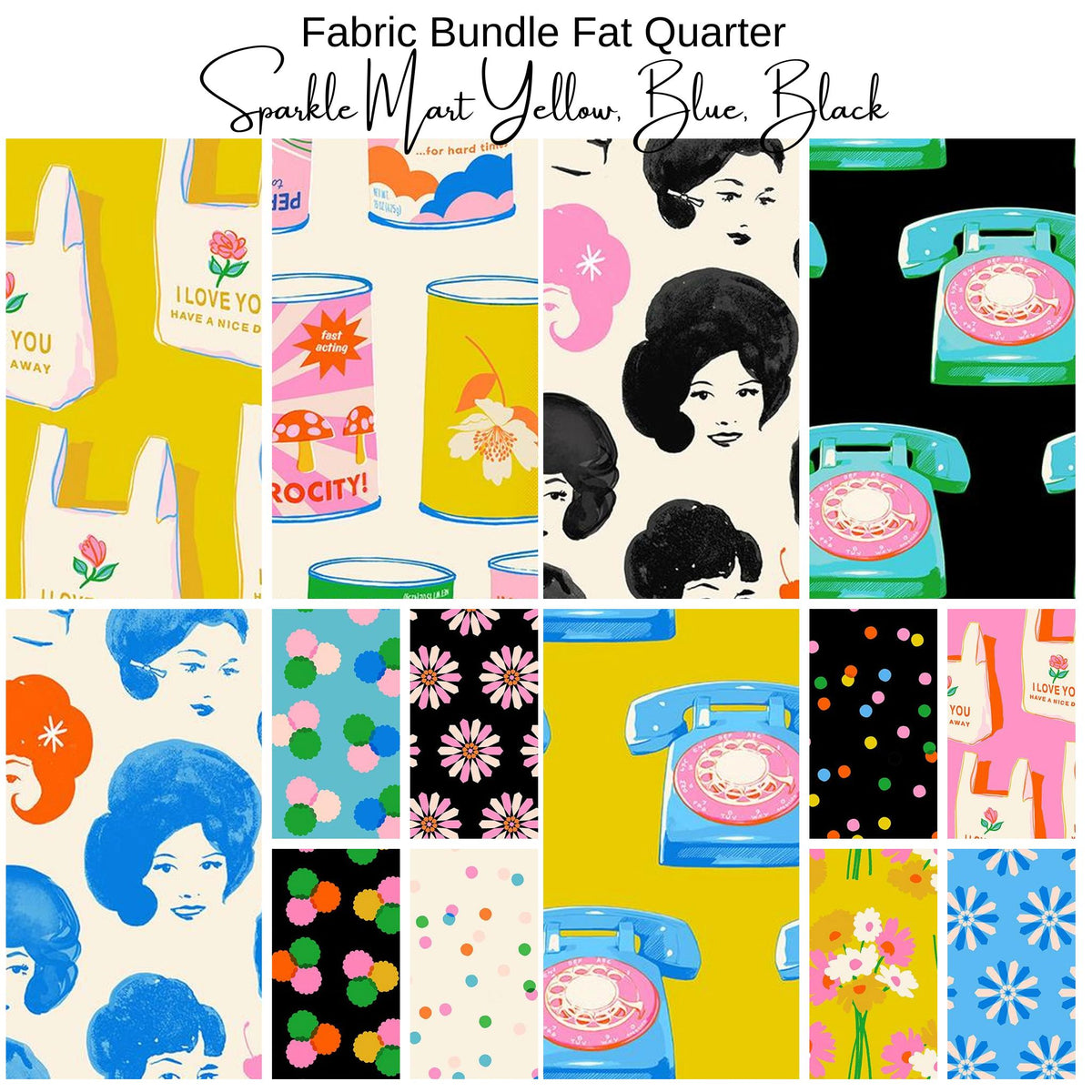 Fat Quarter Bundle (14) - Sparkle Mart - Yellow Blue Black