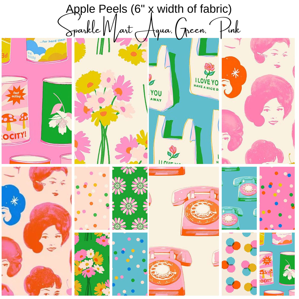 6" Apple Peel (14) - Sparkle Mart - Aqua Green Pink