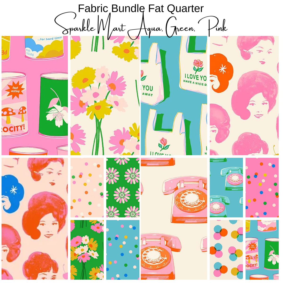 Fat Quarter Bundle (14) - Sparkle Mart - Aqua Green Pink