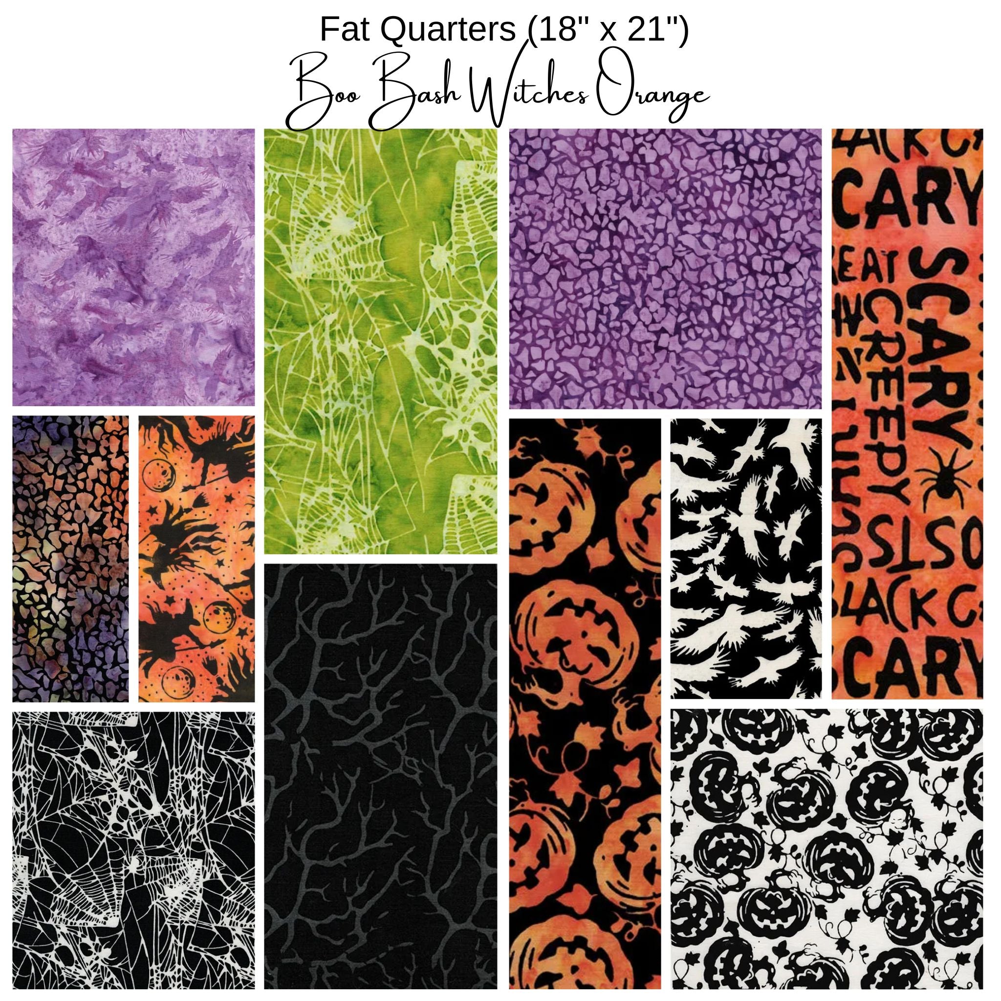 Fat Quarter Bundle (11) - Boo Bash Batiks - Witches - Orange
