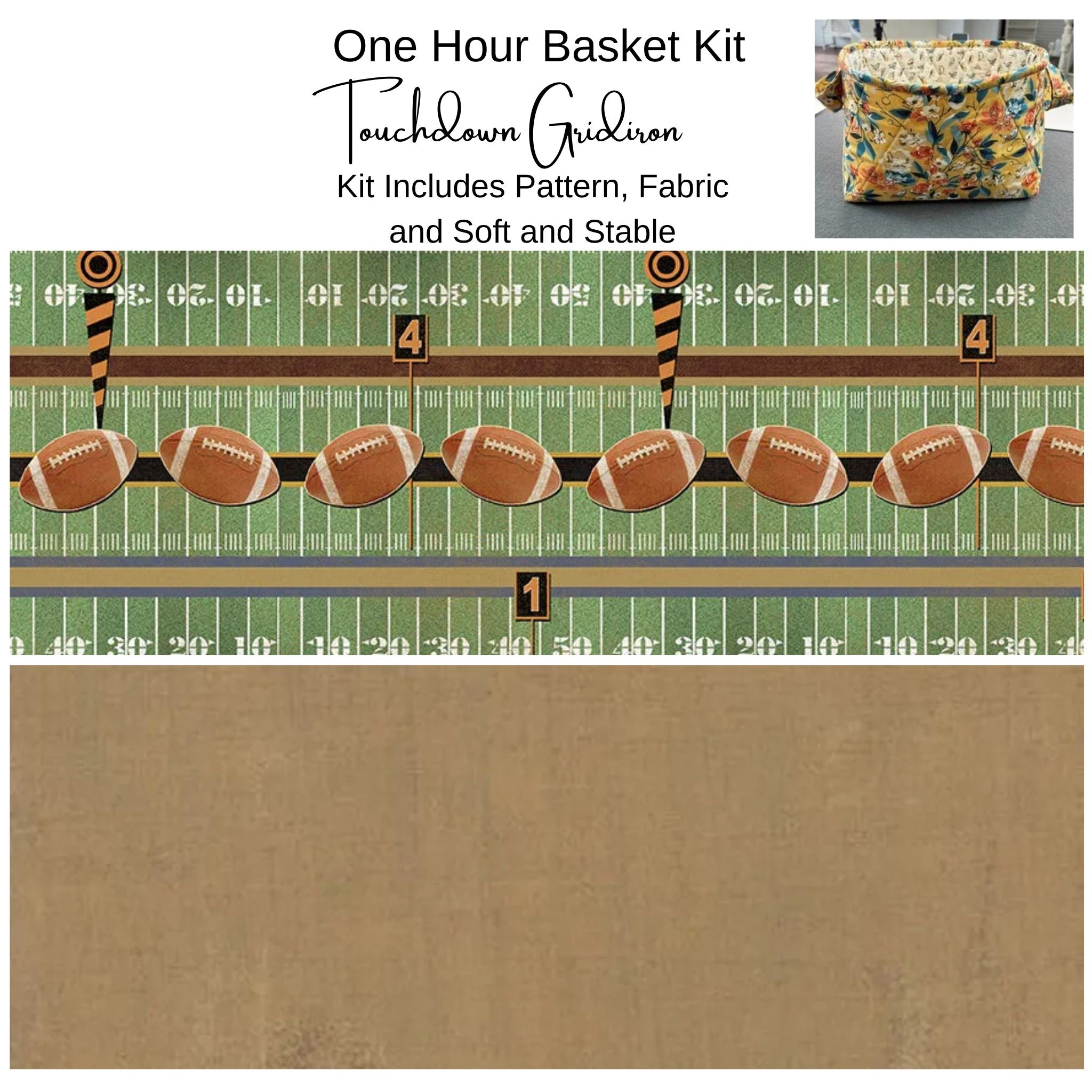 Kit:  One Hour Basket - Touchdown Gridiron Stripe 9"Wx 6"Dx7"T