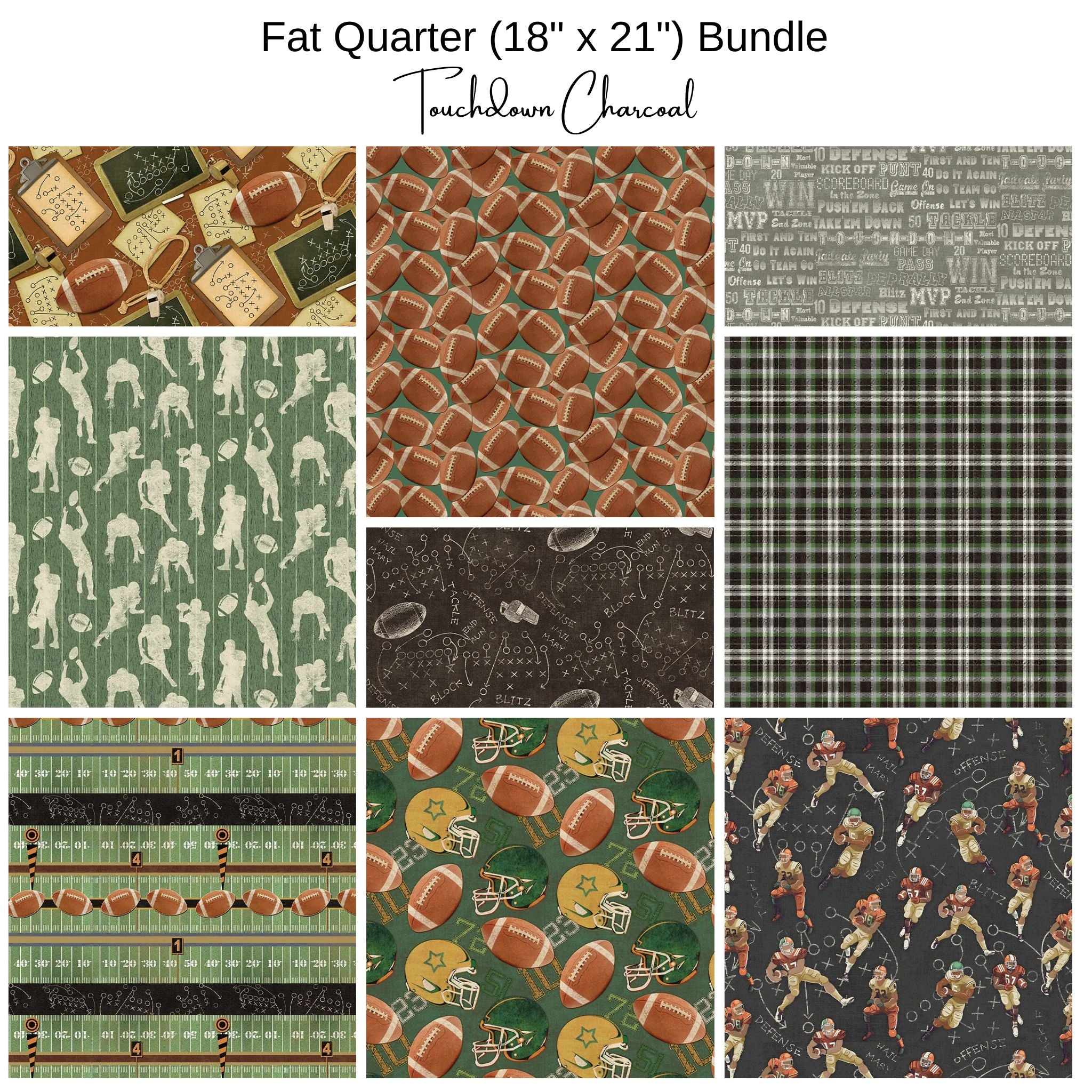 Fat Quarter Bundle (9) - Touchdown - Charcoal