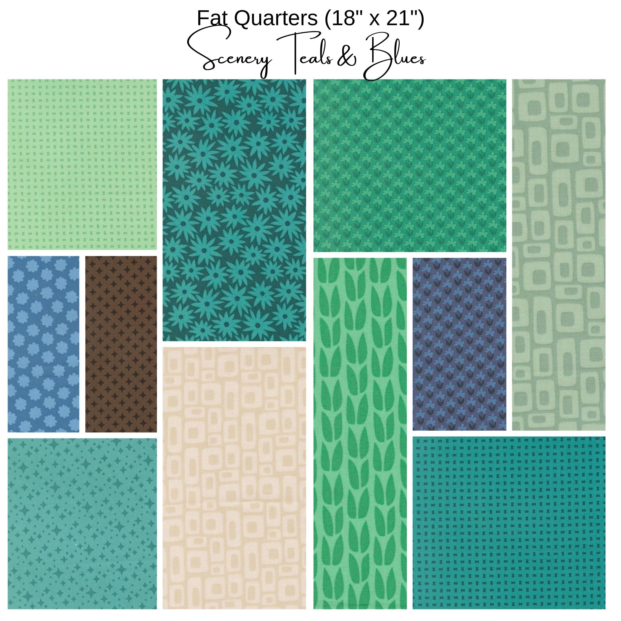 Fat Quarter Bundle (11) - Scenery by Elizabeth Hartman - Teal and Blue