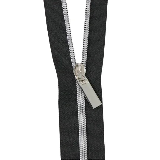 Black Nylon Coil Zipper #3 - Nickel