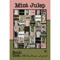 Mint Julep quilt pattern cover by Heidi Cook for Villa Rosa Designs, featuring a patchwork quilt design with floral and geometric fabrics on a pink and olive green background.