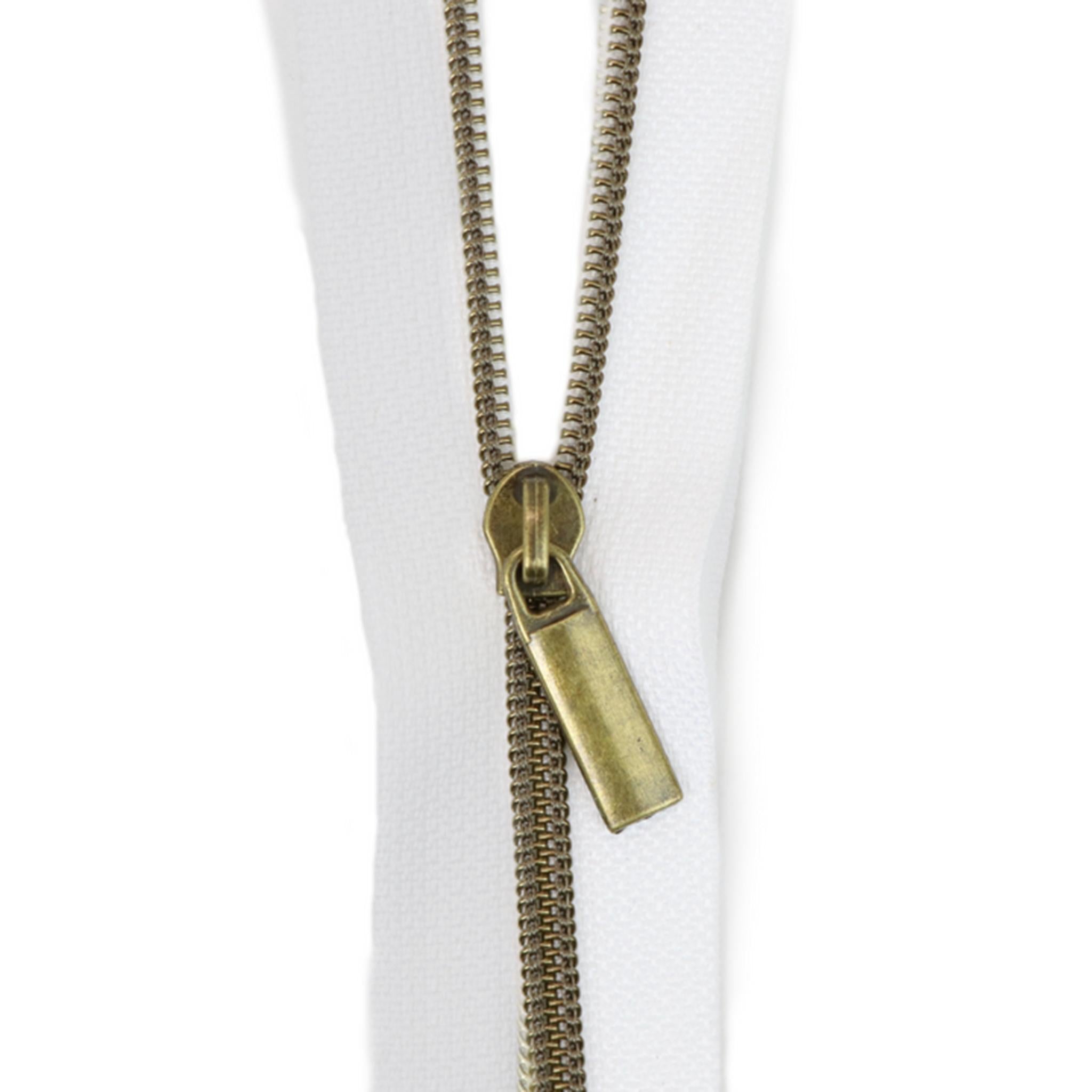 White Nylon Coil Zipper #3 - Antique Finish