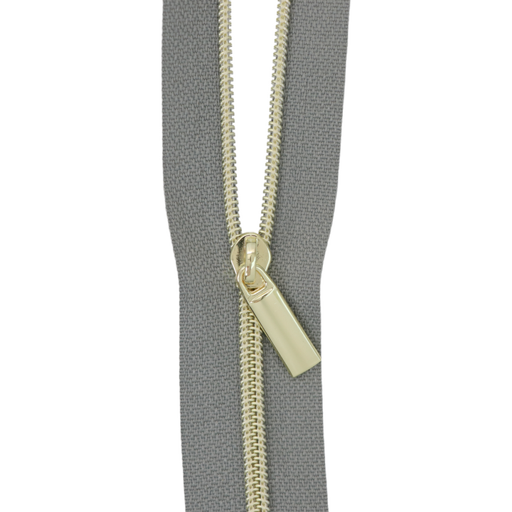 Grey Nylon Coil Zipper #3 - Gold Finish